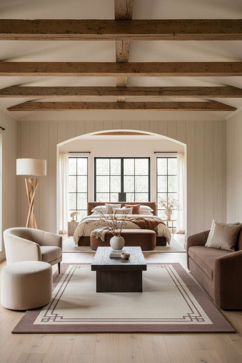 Oat Meander cream wool rug in a calm room — SlowObjet, hand-tufted in India