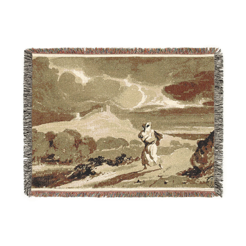 John Constable - Woman with Baby Fleeing Across Moors | Woven Tapestry Blanket