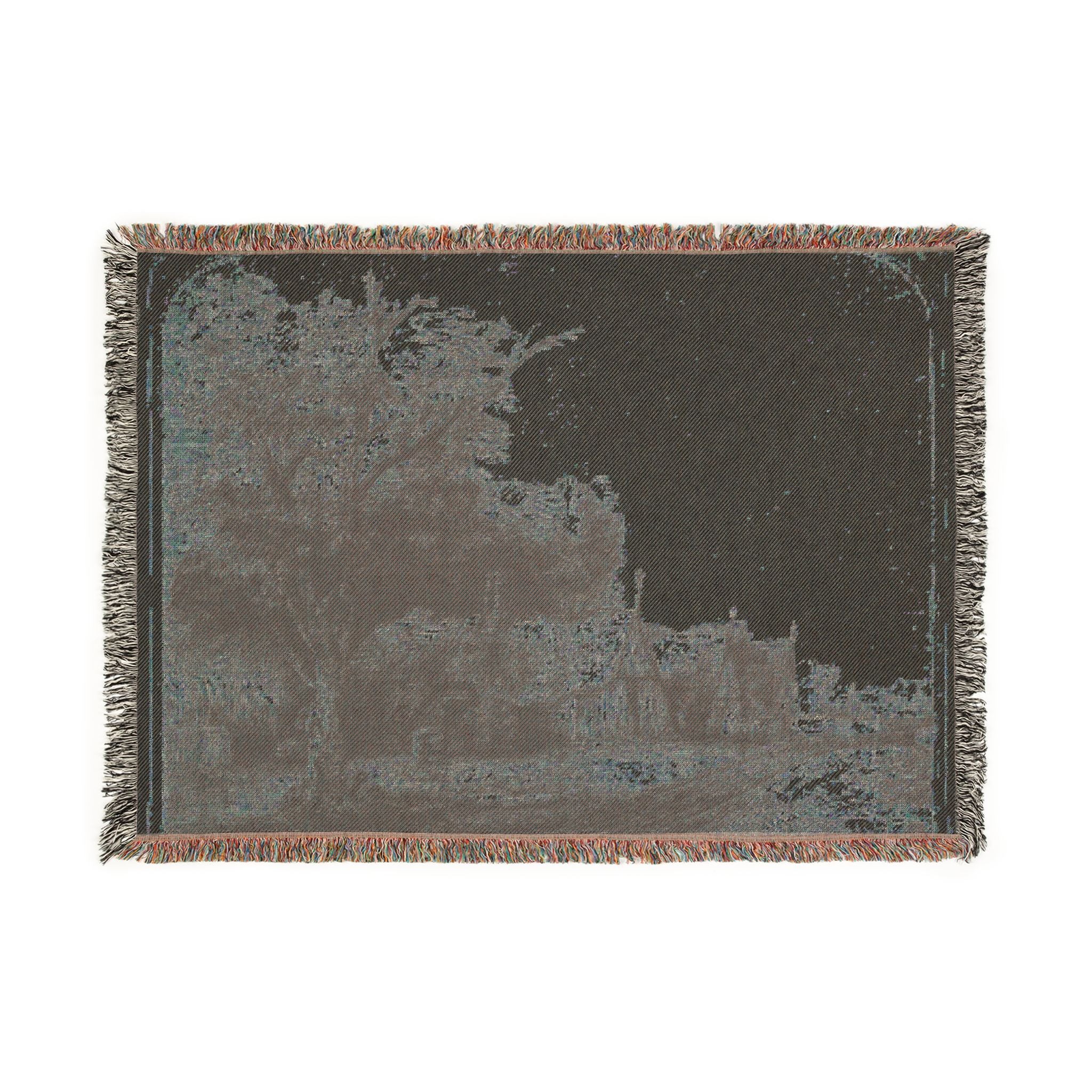 Rembrandt van Rijn - Landscape with Three Gabled Cottages Beside a Road | Woven Tapestry Blanket