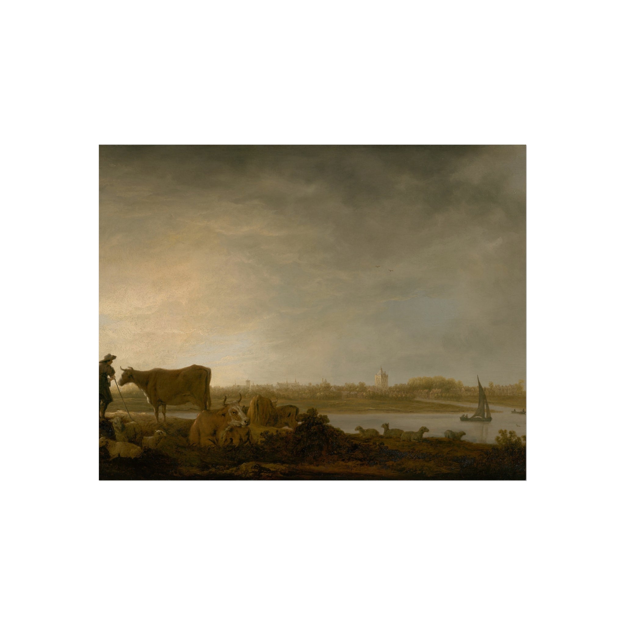 Aelbert Cuyp - A View of Vianen with a Herdsman and Cattle by a River | Fine Art Poster