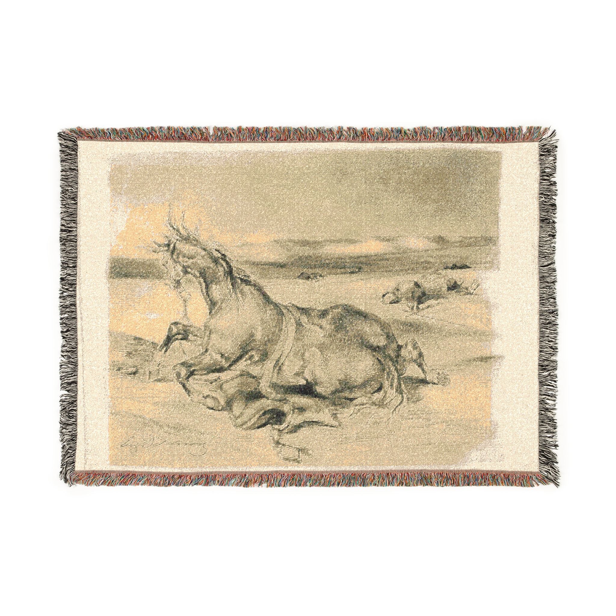 Eugène Delacroix - Fallen Horse and Dead Knight | Woven Tapestry Blanket