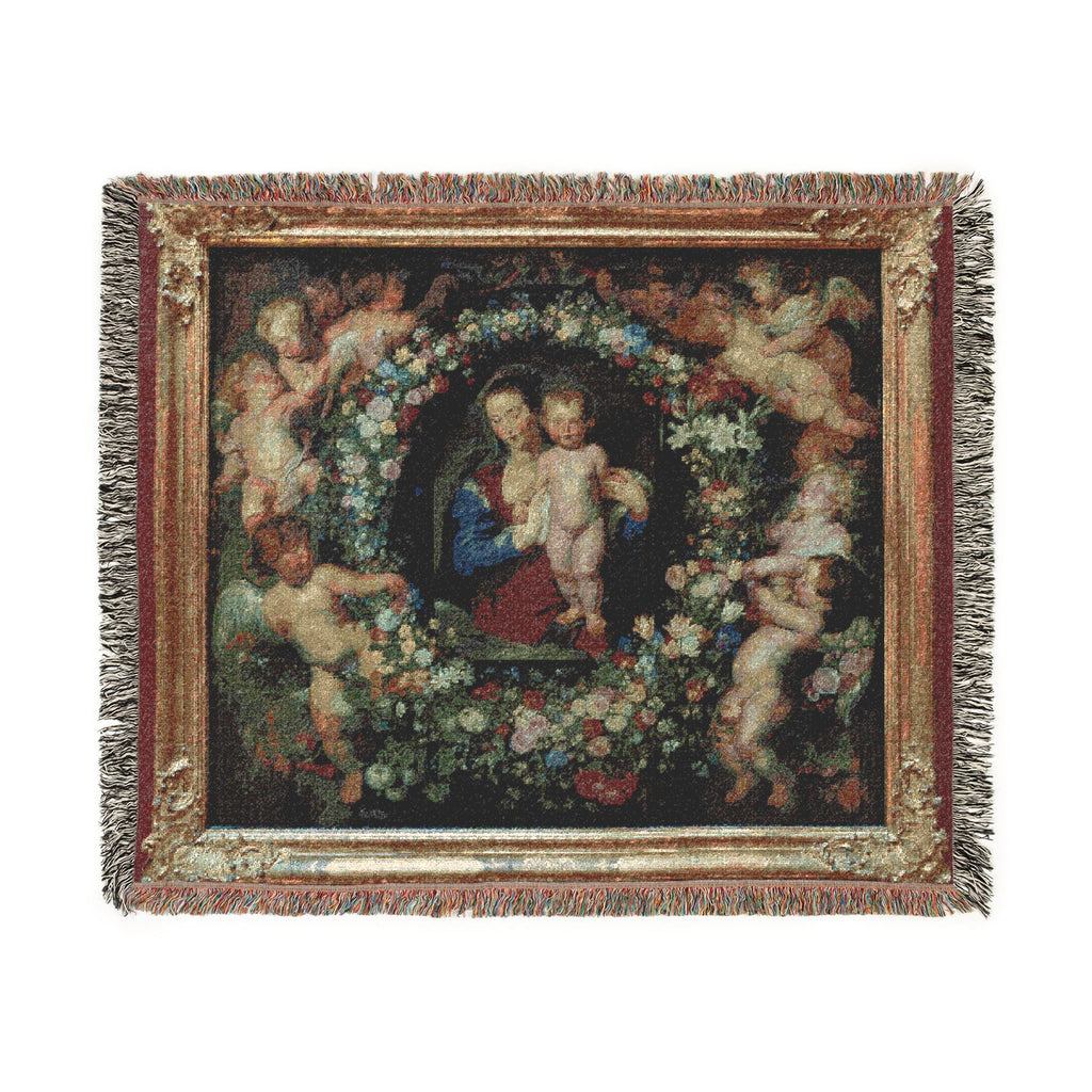 Madonna in a Garland of Flowers - Peter Paul Rubens | Woven Tapestry Blanket