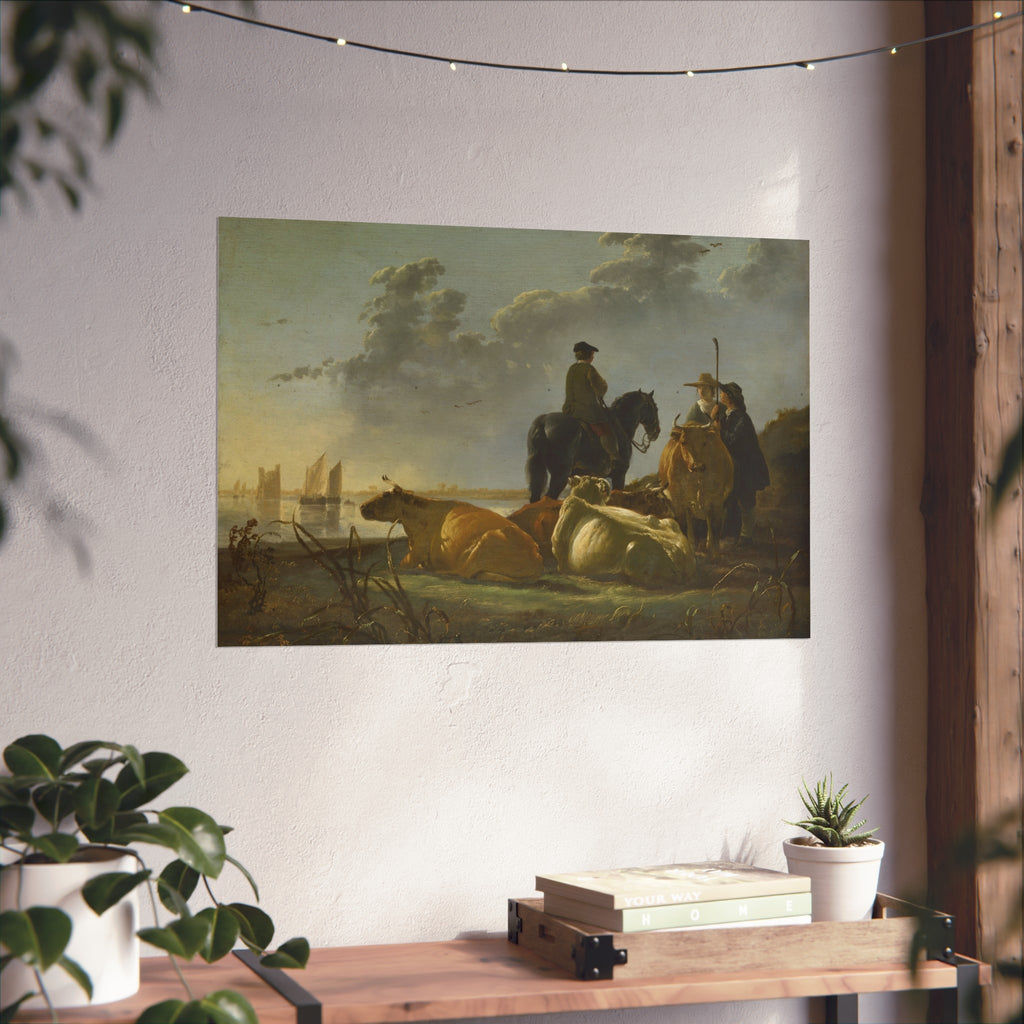 Aelbert Cuyp - Peasants with Four Cows by the River Merwede - WGA5825 | Fine Art Poster