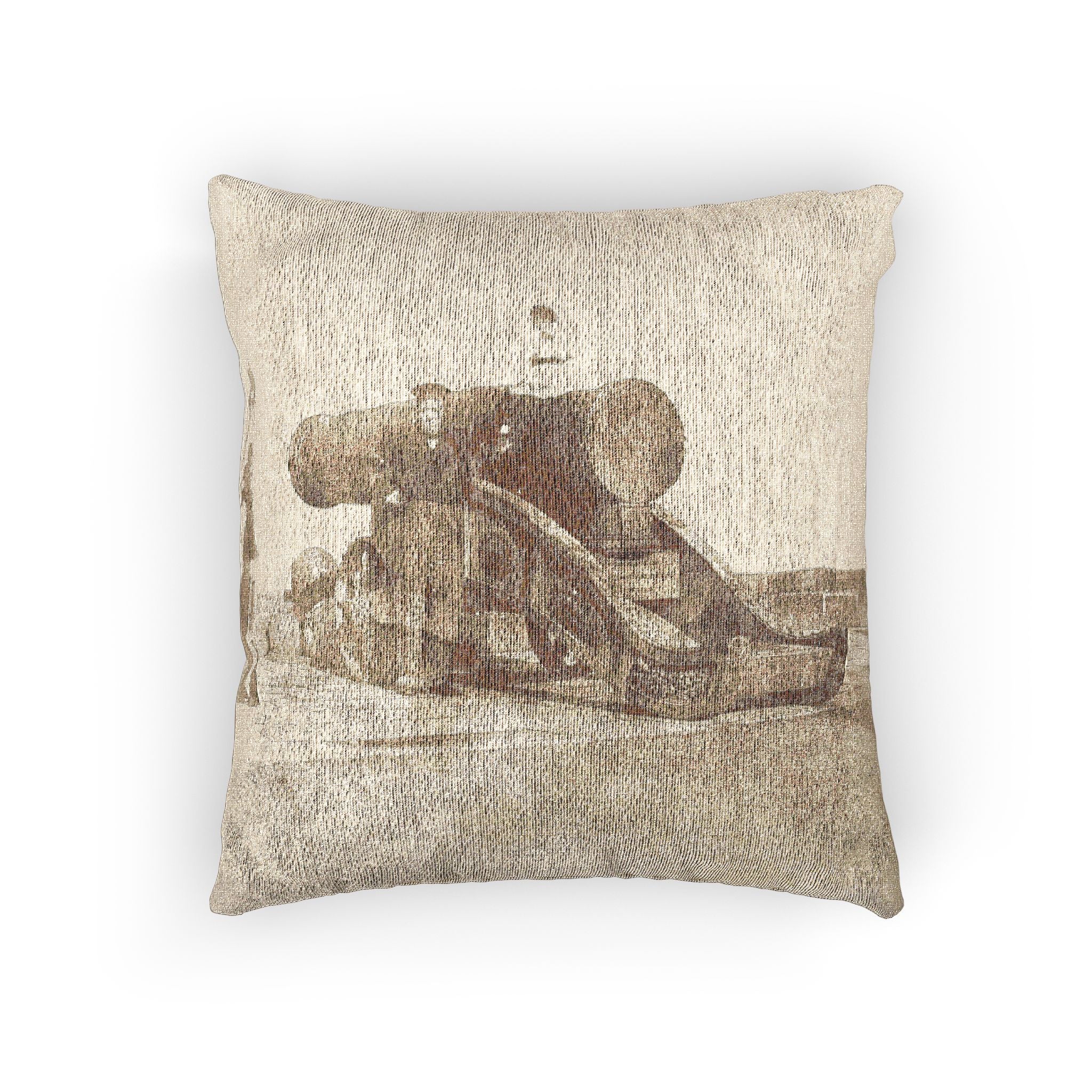 David Octavius Hill - The cannon 'Mons Meg' at Edinburgh Castle, and a private in the 2nd battalion of Royal Scots who g | Woven Pillow