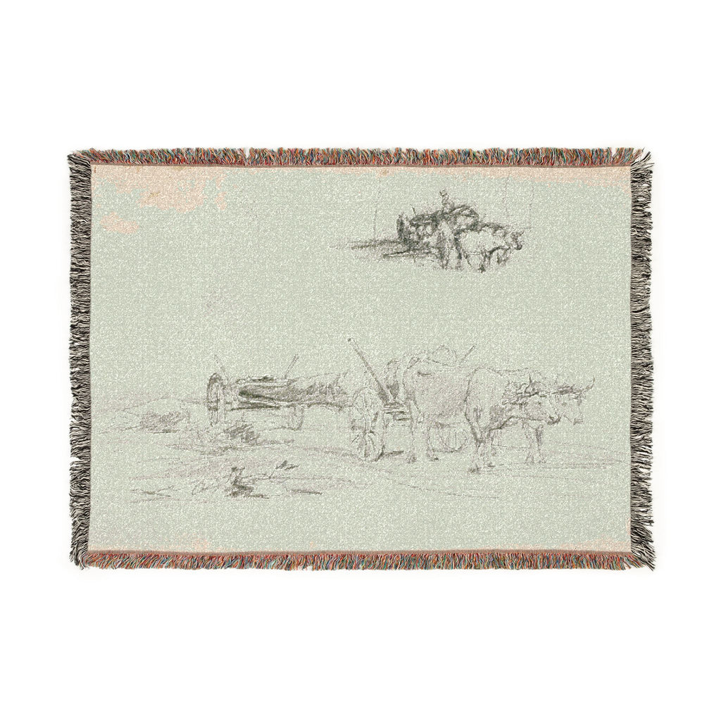 Charles François Daubigny - Two Sketches of Oxen Hauling a Log | Woven Tapestry Blanket