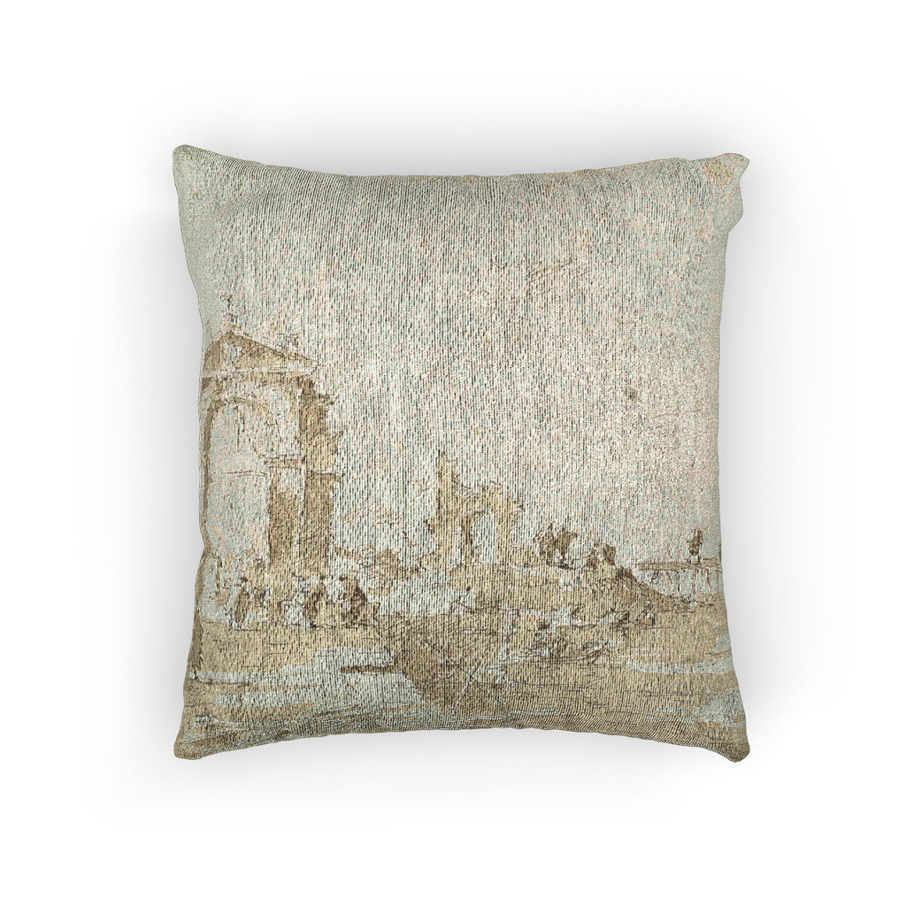 Francesco Guardi - Gateway Near a Landing Bridge | Woven Pillow