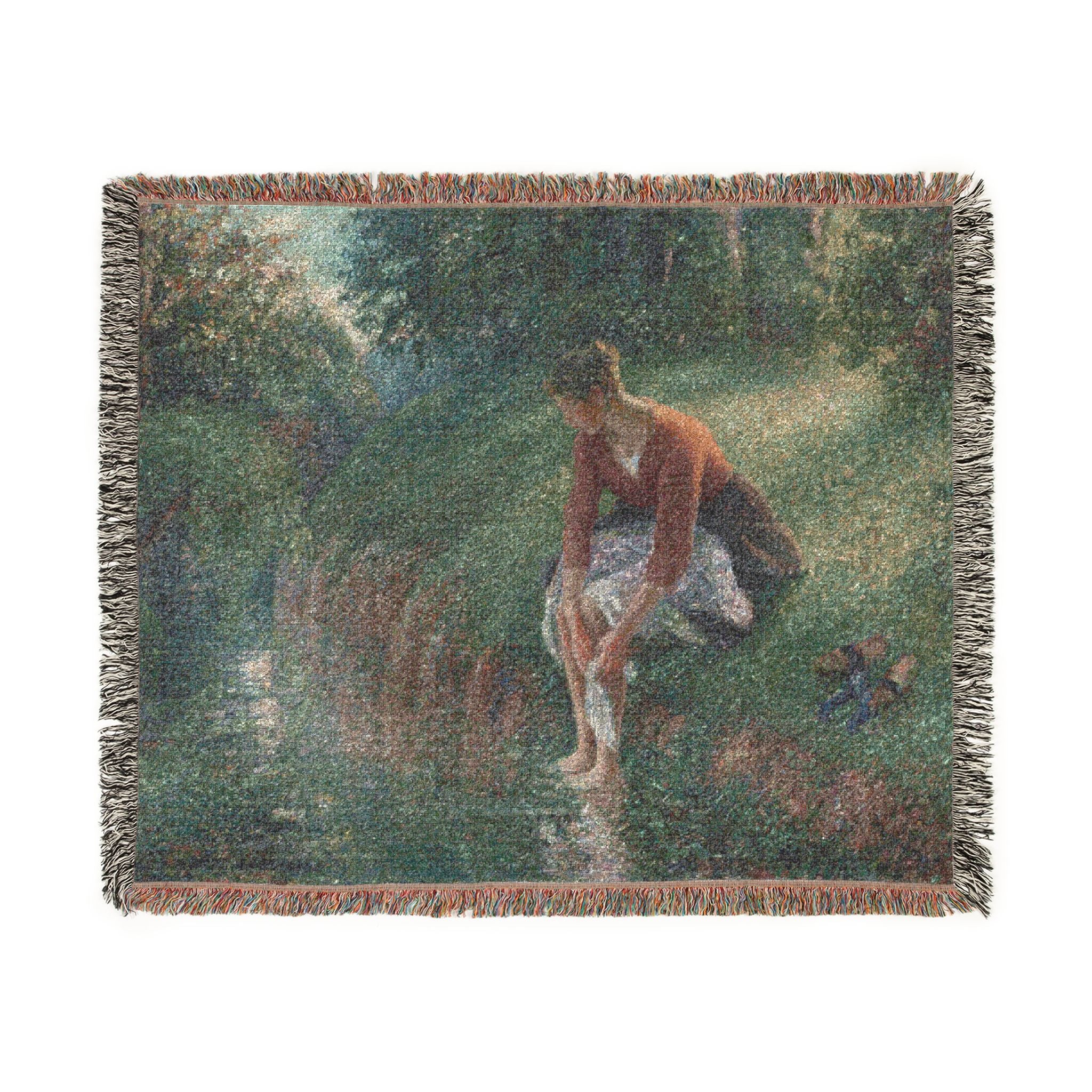 Woman Bathing Her Feet in a Brook Camille Pissarro Tapestry Blanket