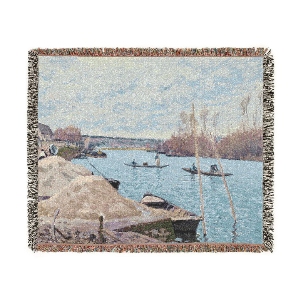Alfred Sisley - The Seine at Port-Marly, Piles of Sand | Woven Tapestry Blanket
