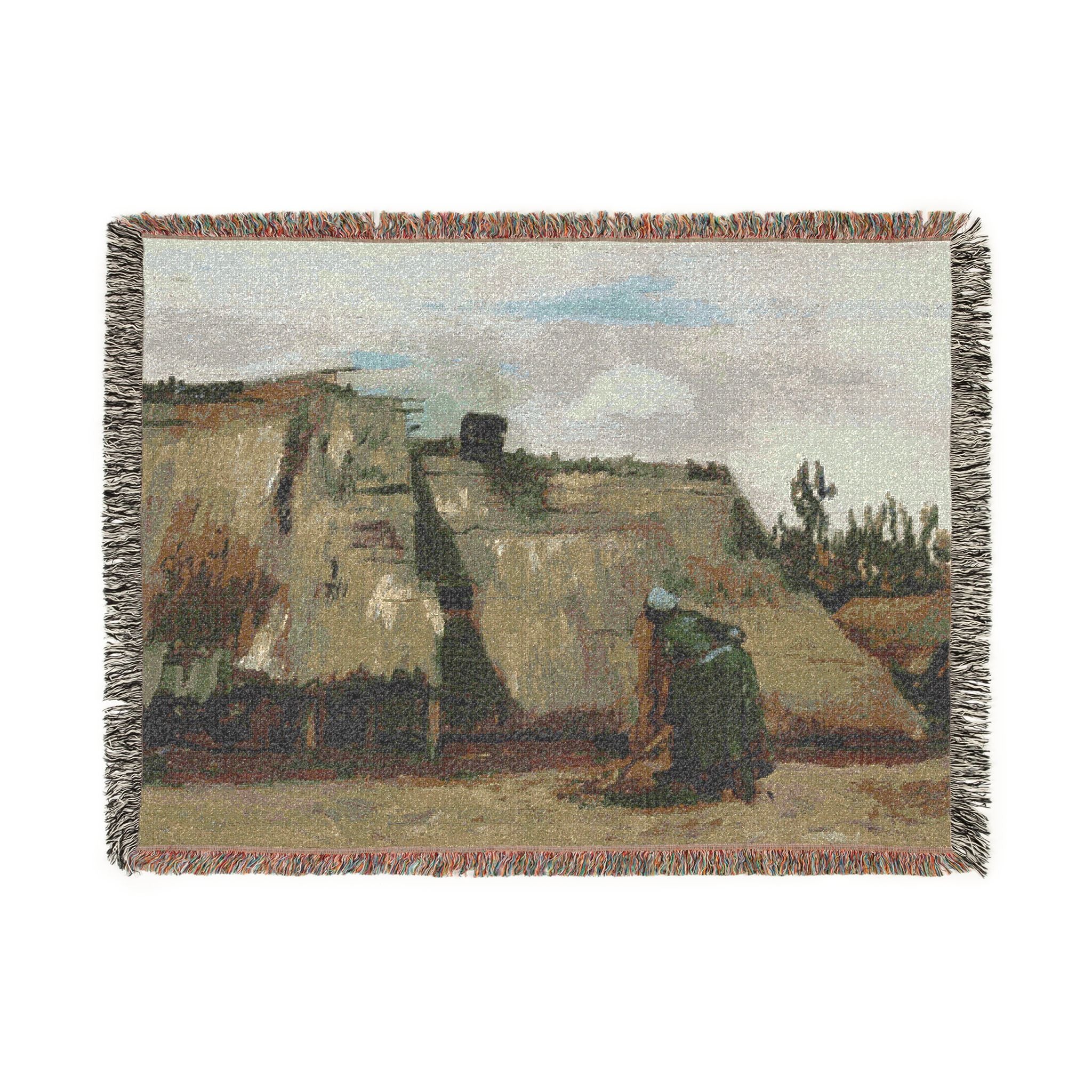 Vincent van Gogh - A Peasant Woman Digging in Front of Her Cottage | Woven Tapestry Blanket
