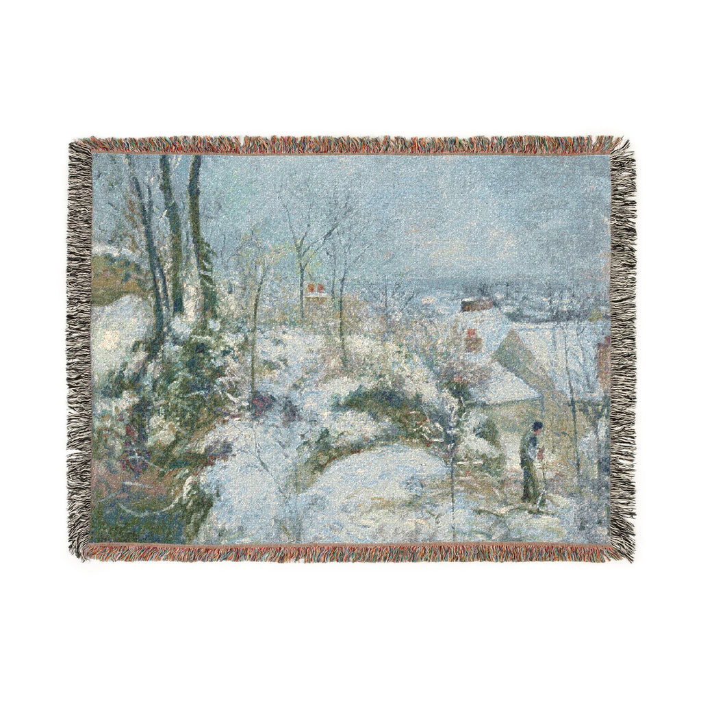 Camille Pissarro - Rabbit Warren at Pontoise, Snow | Woven Tapestry Blanket
