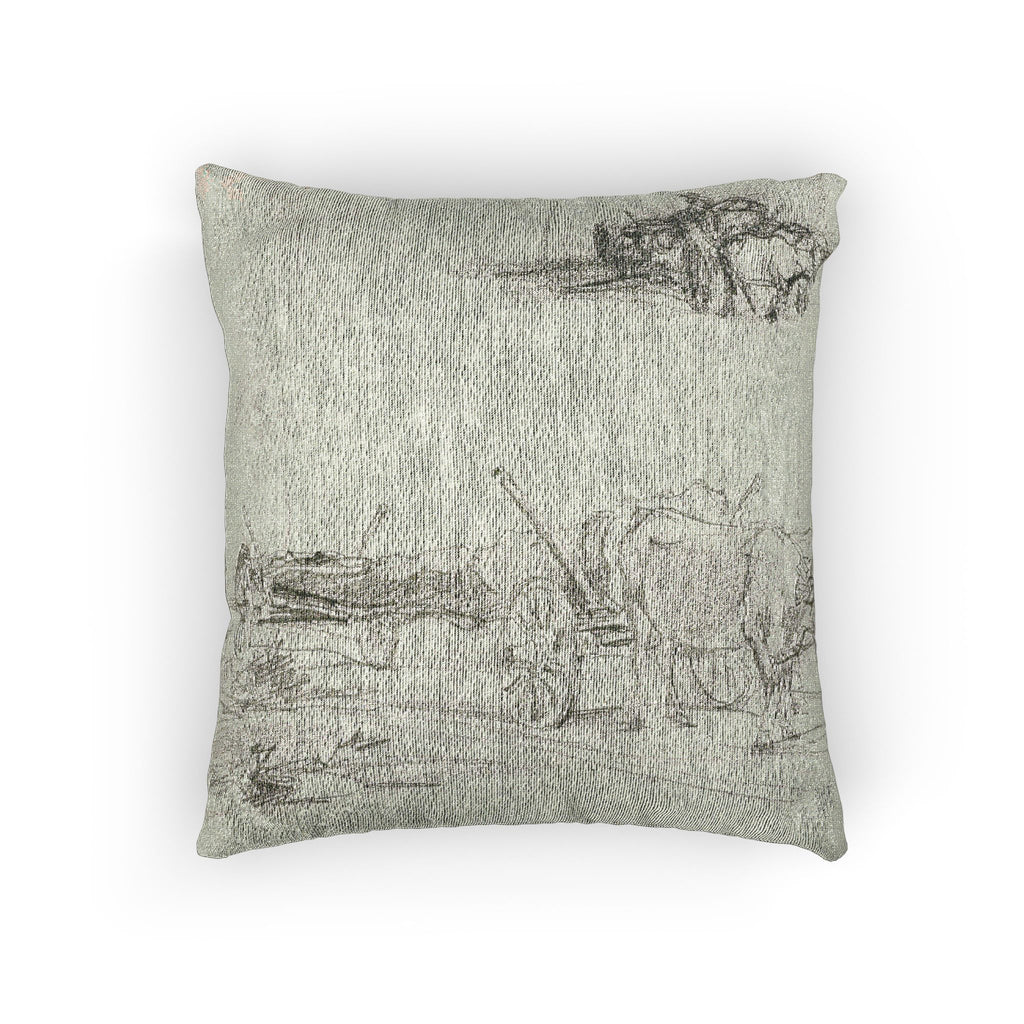 Charles François Daubigny - Two Sketches of Oxen Hauling a Log | Woven Pillow
