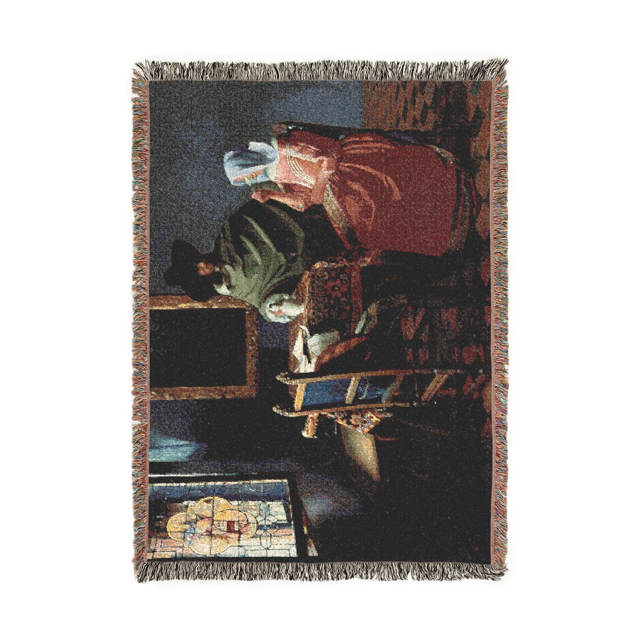 Jan Vermeer van Delft - The Glass of Wine - Google Art Project | Woven Tapestry Blanket
