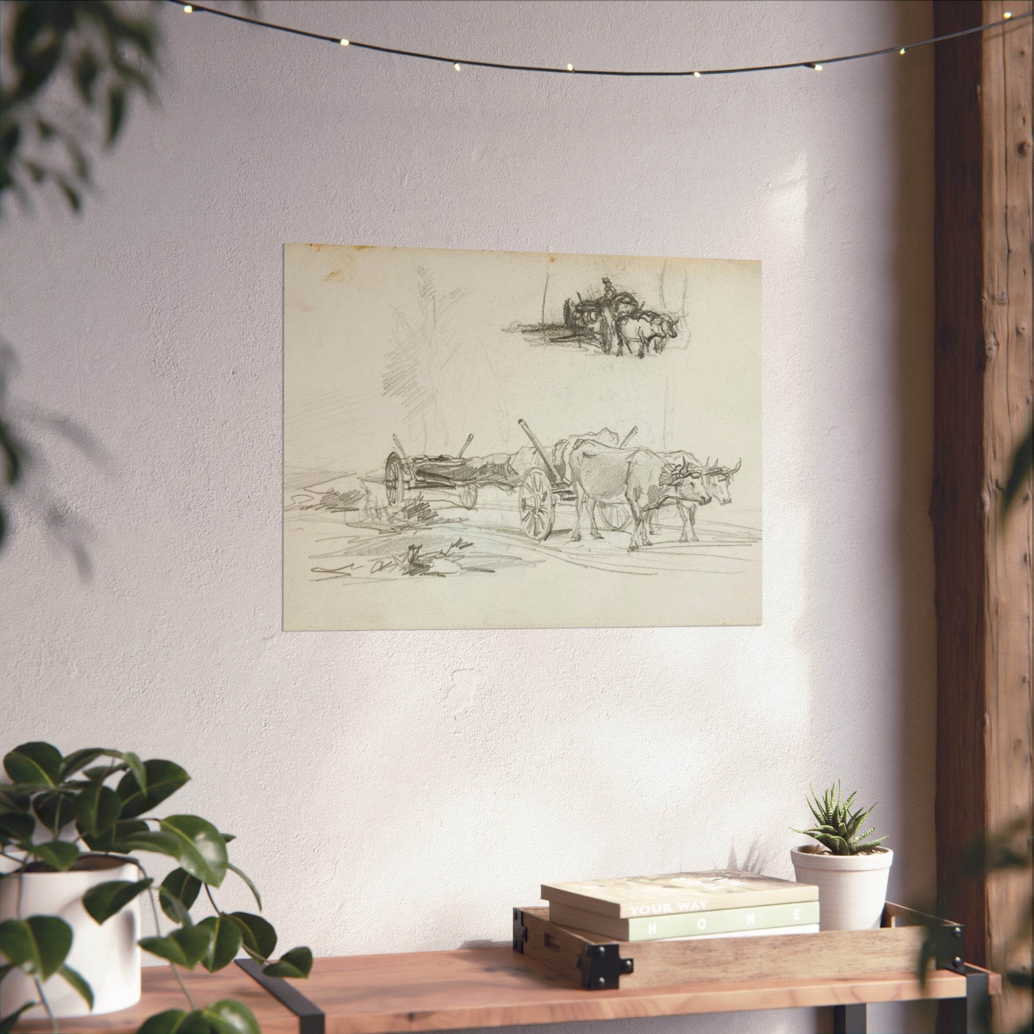 Charles François Daubigny - Two Sketches of Oxen Hauling a Log | Fine Art Poster