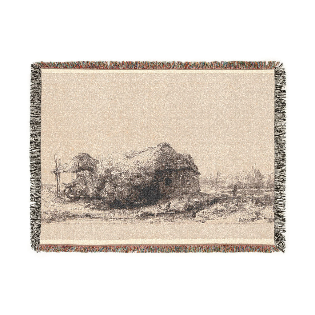 Rembrandt van Rijn - Landscape with Cottages and a Hay Barn Oblong | Woven Tapestry Blanket