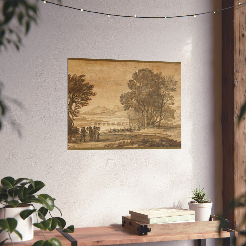Claude Lorrain - A Wooded River Landscape with Jacob, Laban, and His Daughters | Fine Art Poster