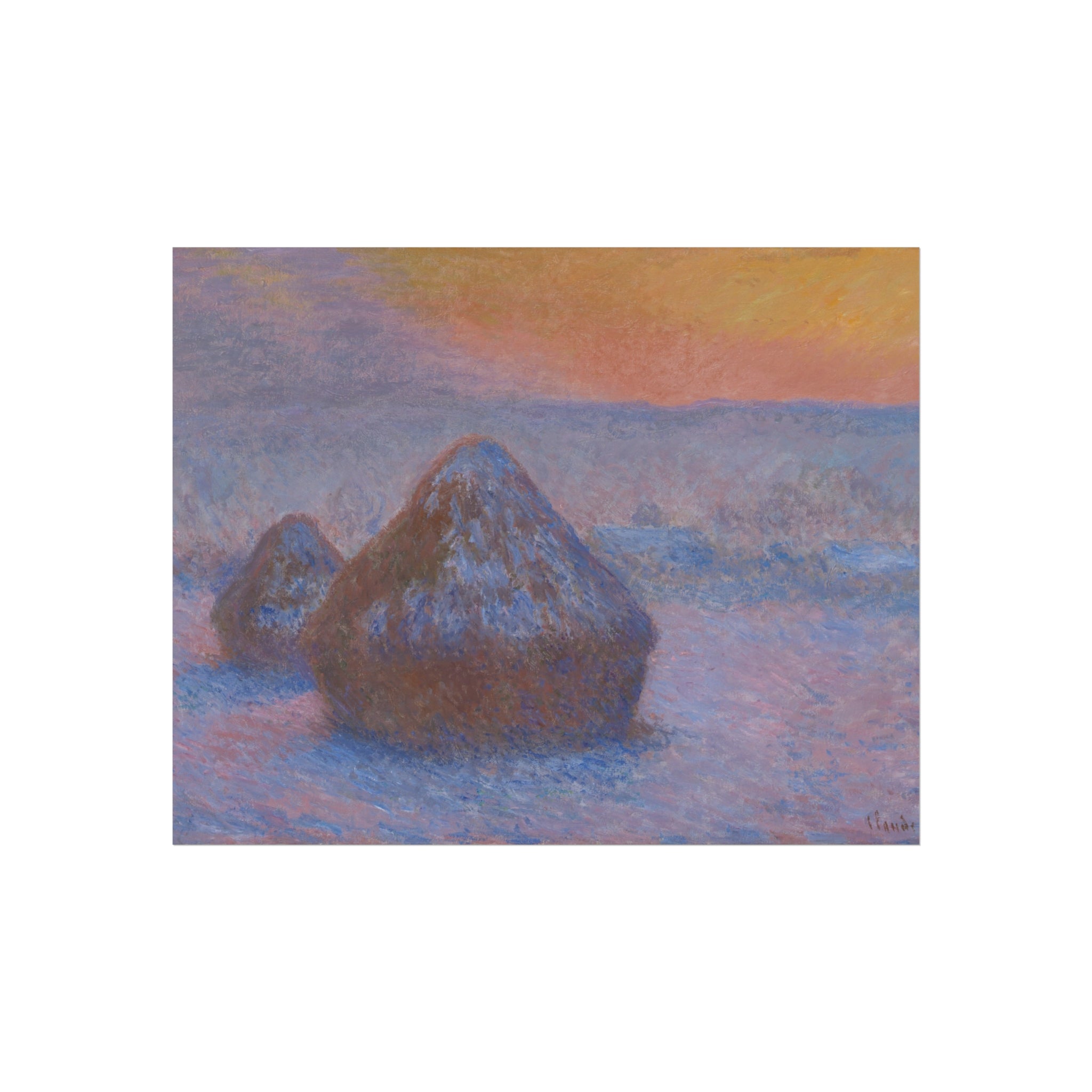 Claude Monet - Stacks of Wheat (Sunset, Snow Effect) | Fine Art Poster