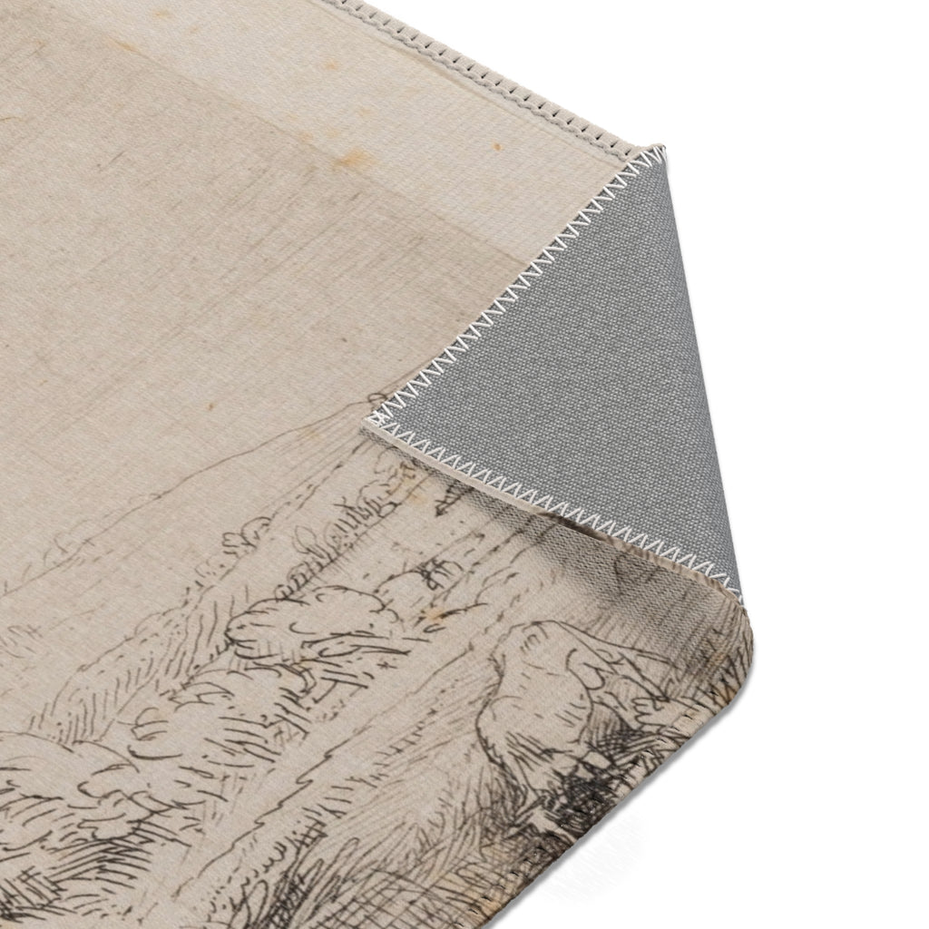 Rembrandt van Rijn - Landscape with a Cow Drinking | Area Rug