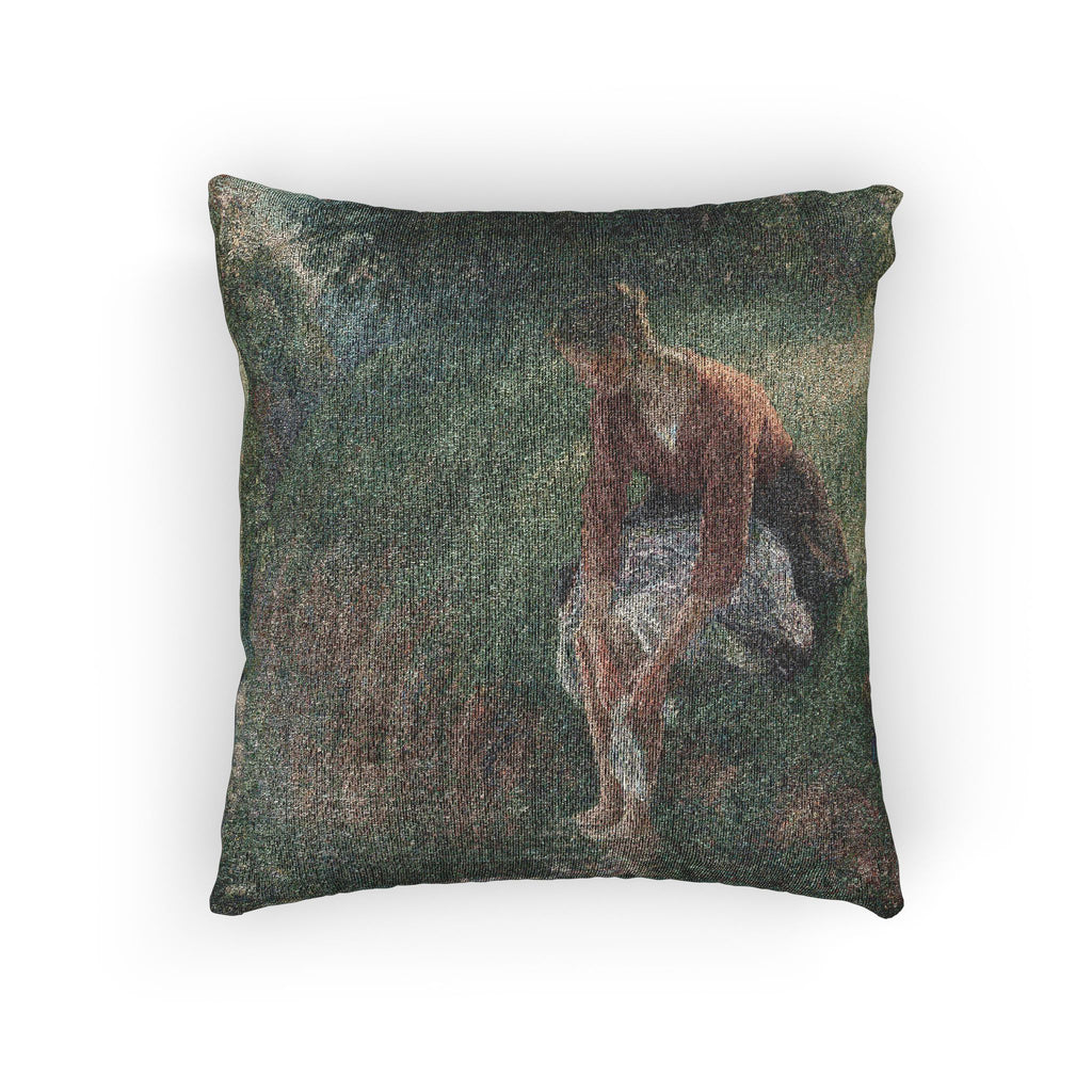 Camille Pissarro - Woman Bathing Her Feet in a Brook | Woven Pillow