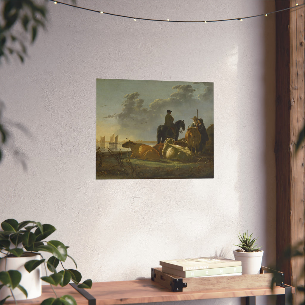 Aelbert Cuyp - Peasants with Four Cows by the River Merwede - WGA5825 | Fine Art Poster
