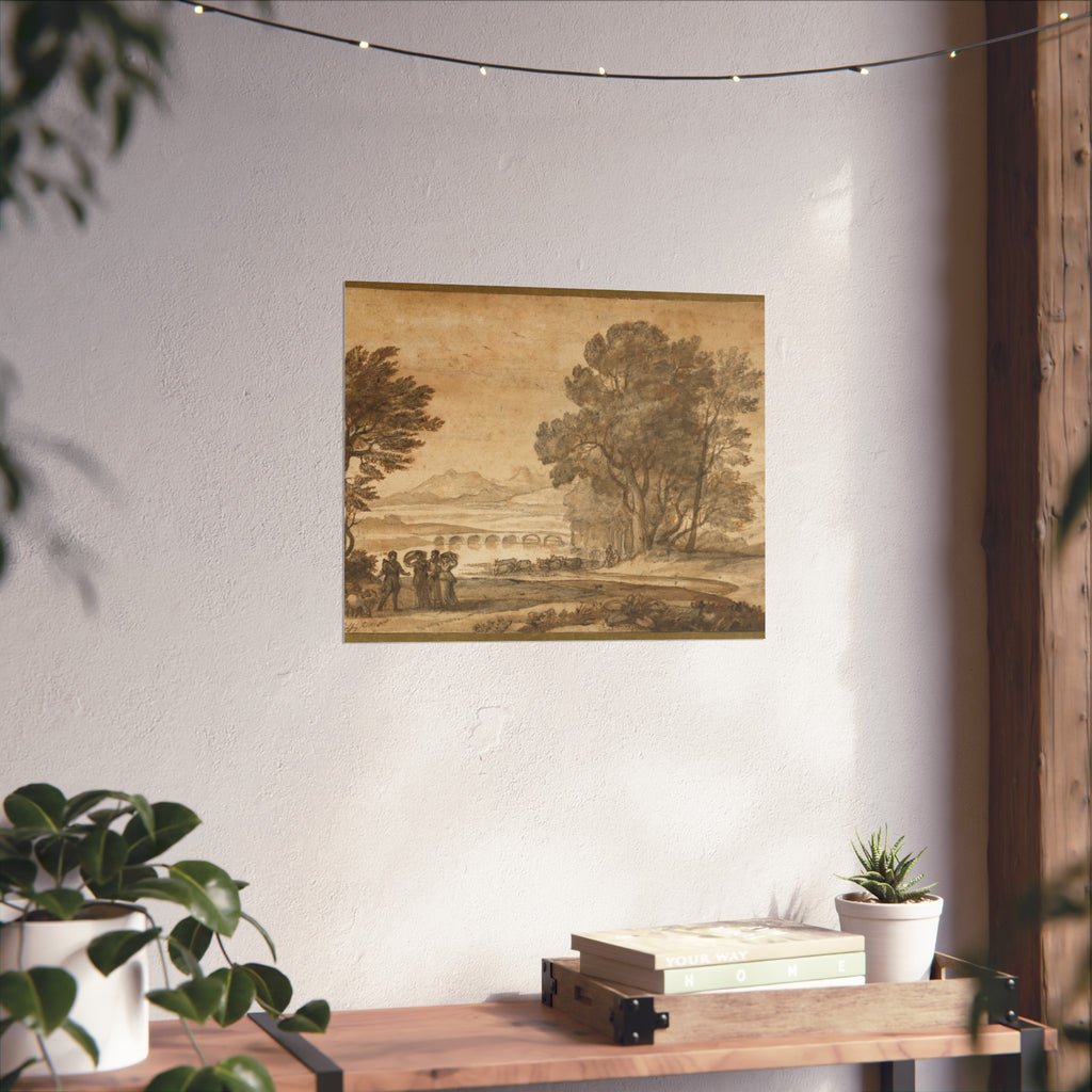 Claude Lorrain - A Wooded River Landscape with Jacob, Laban, and His Daughters | Fine Art Poster
