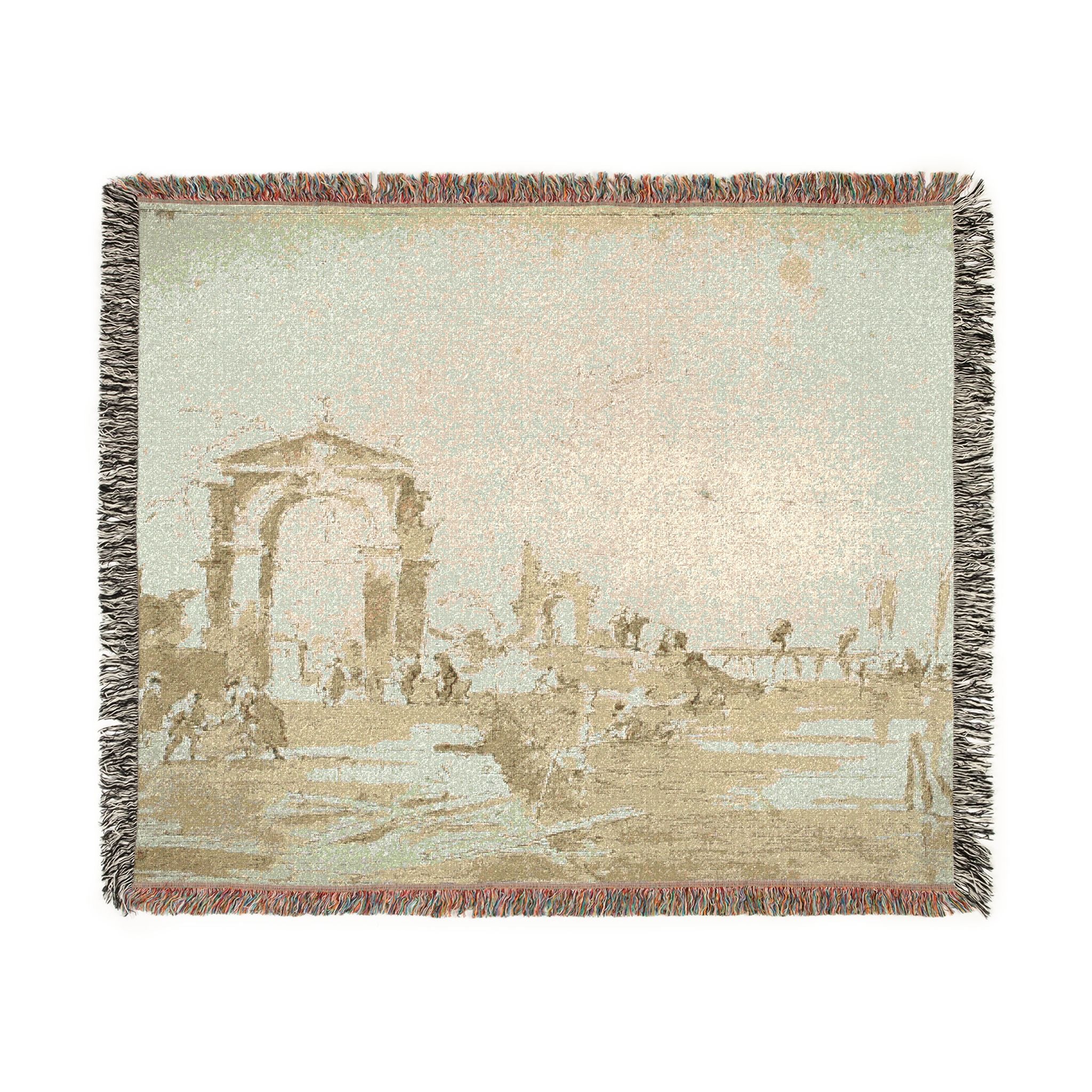 Francesco Guardi - Gateway Near a Landing Bridge | Woven Tapestry Blanket