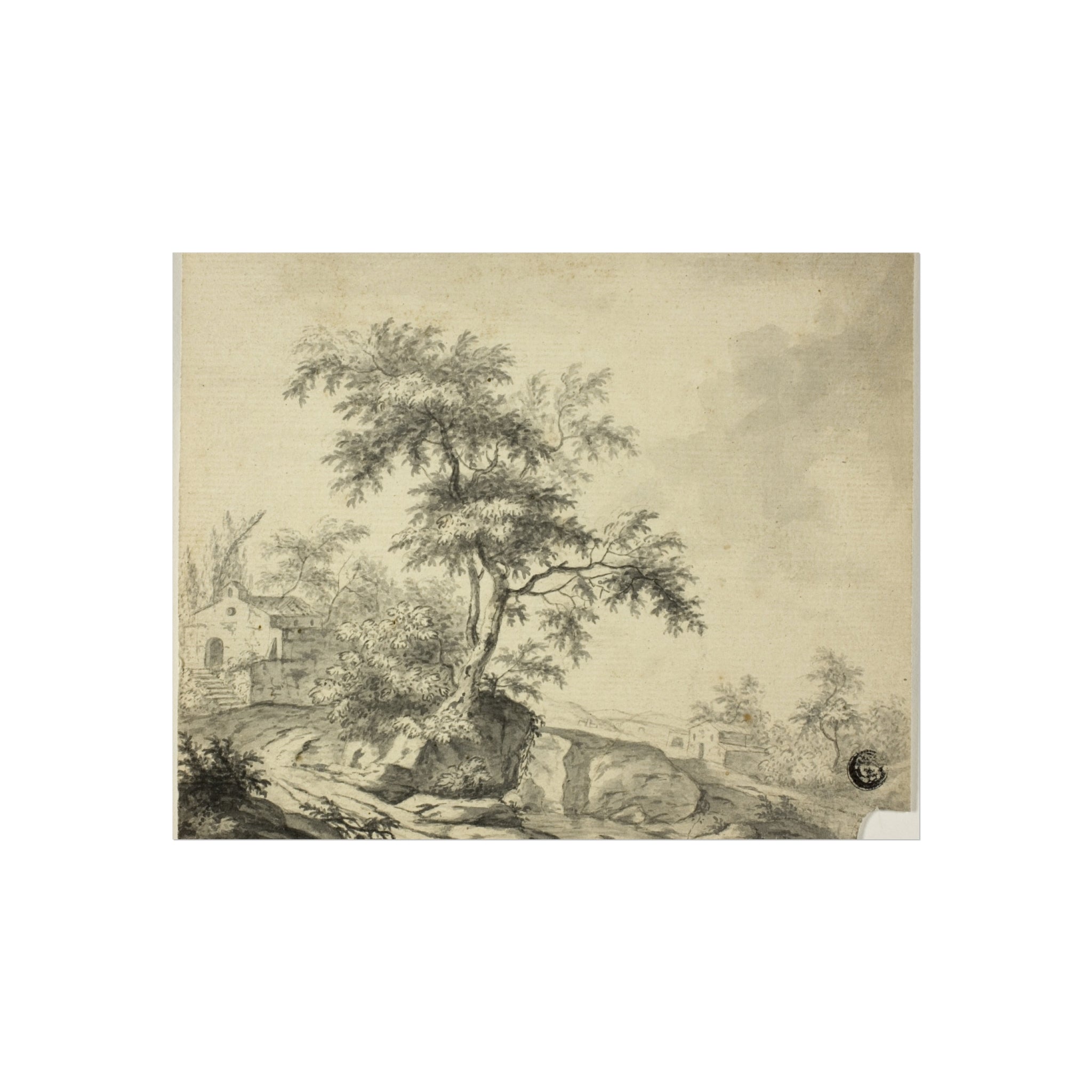 Jacob van Ruisdael - Landscape with Tree on Road to Buildings | Fine Art Poster
