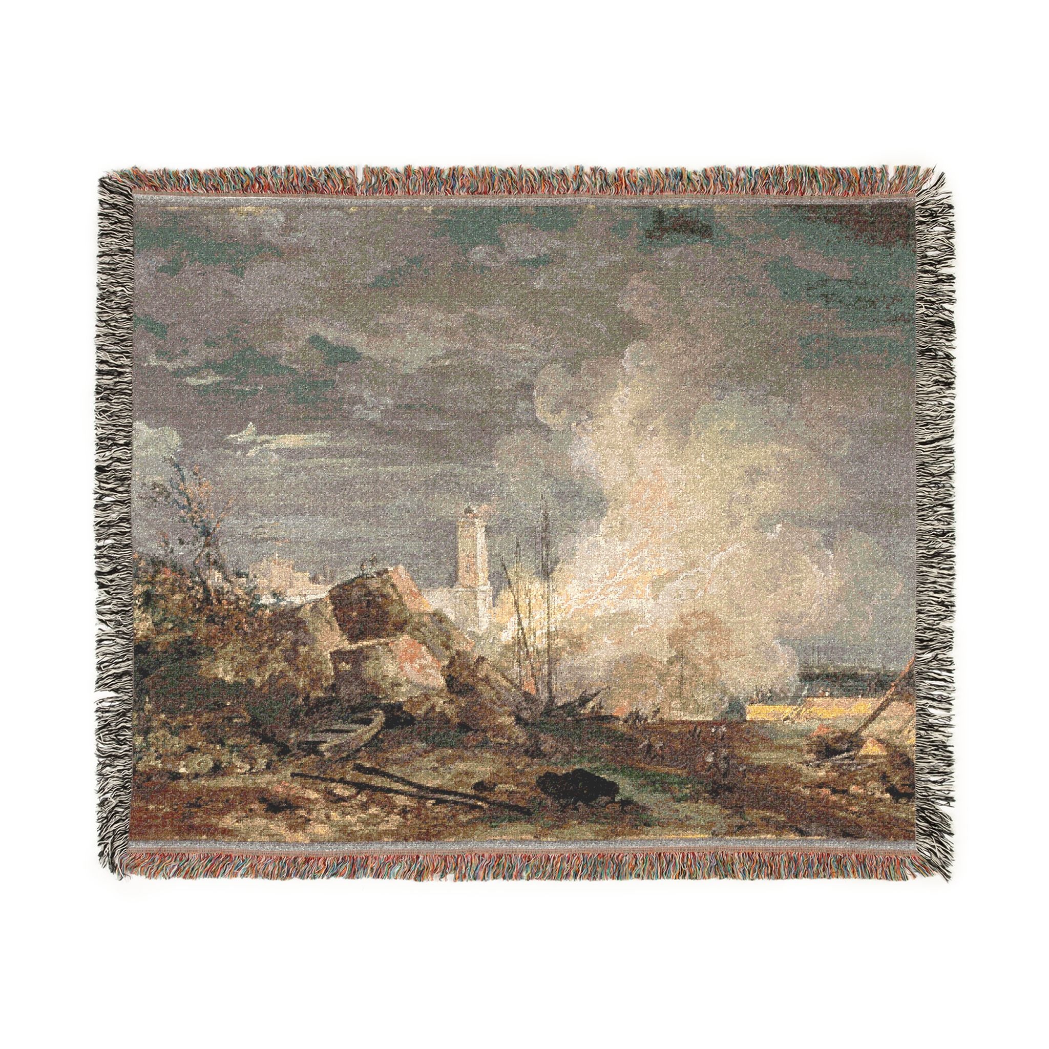 Fire in the Port Louis Gabriel Moreau Tapestry Blanket