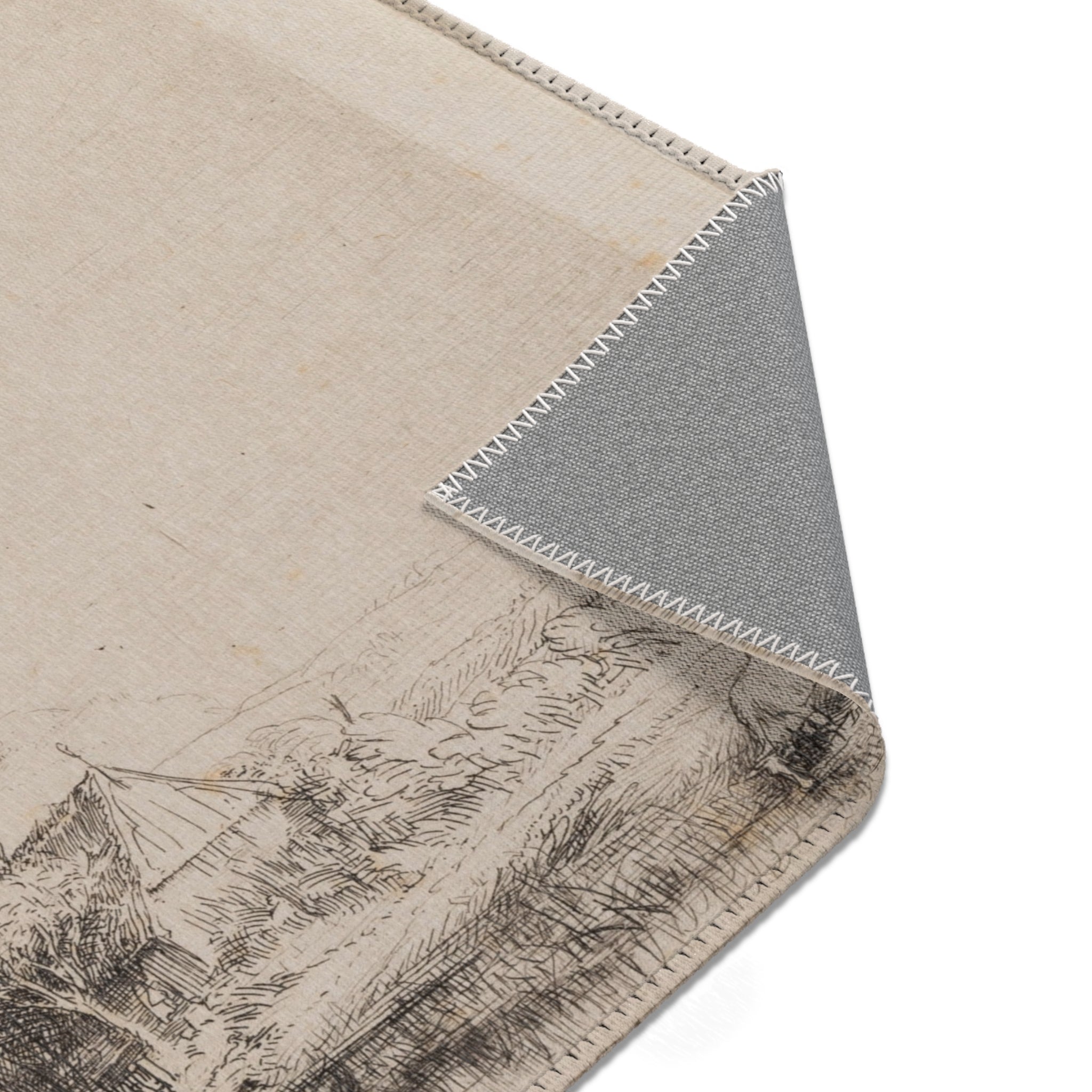 Rembrandt van Rijn - Landscape with a Cow Drinking | Area Rug