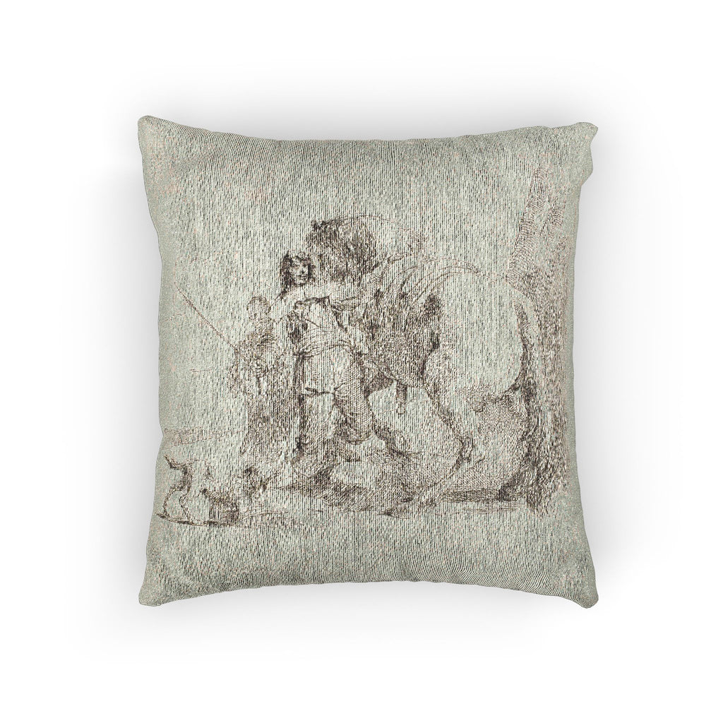 Giovanni Battista Tiepolo - The Rider Standing by His Horse, from Capricci | Woven Pillow
