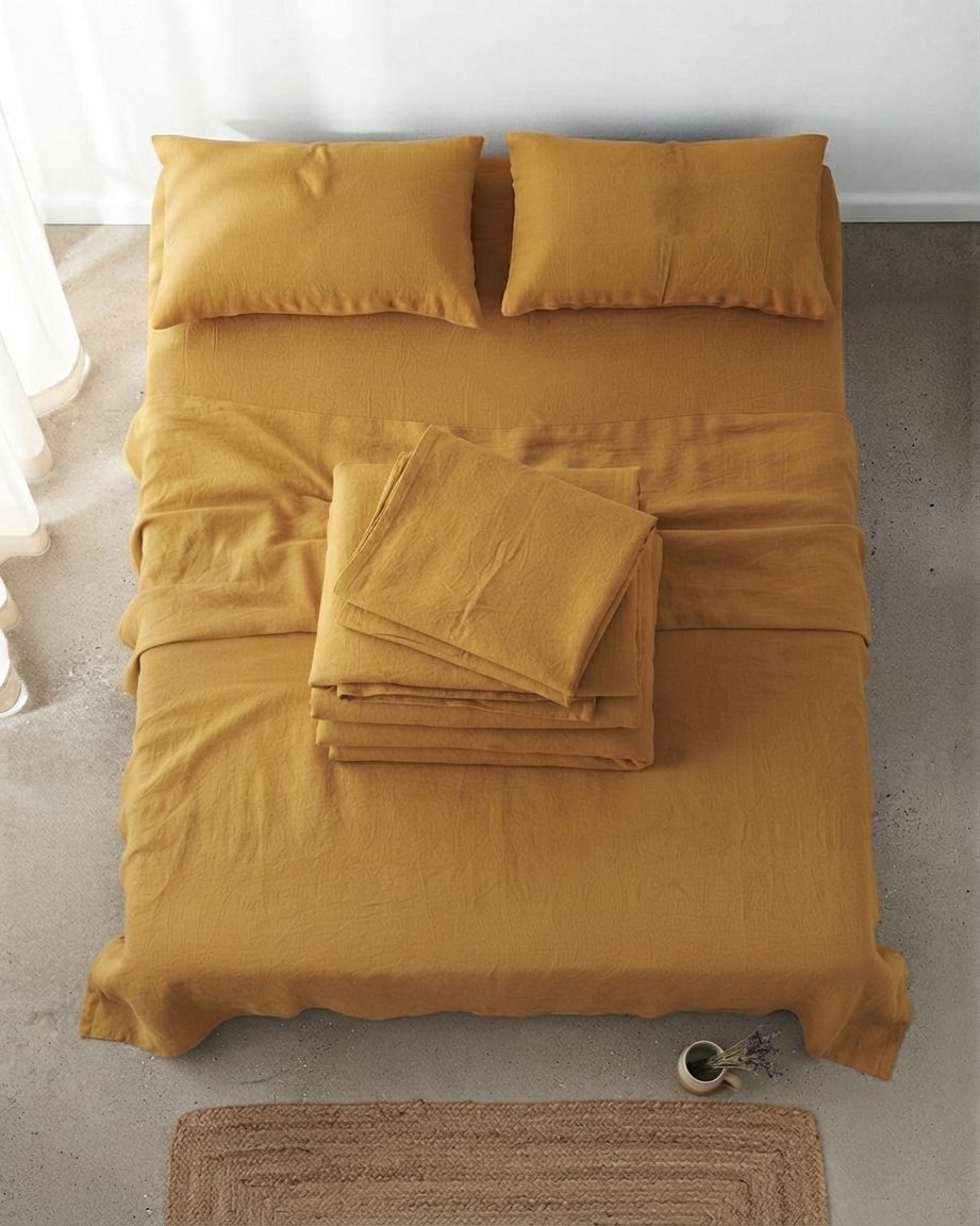 Stonewashed Linen Sheet Set — Turmeric