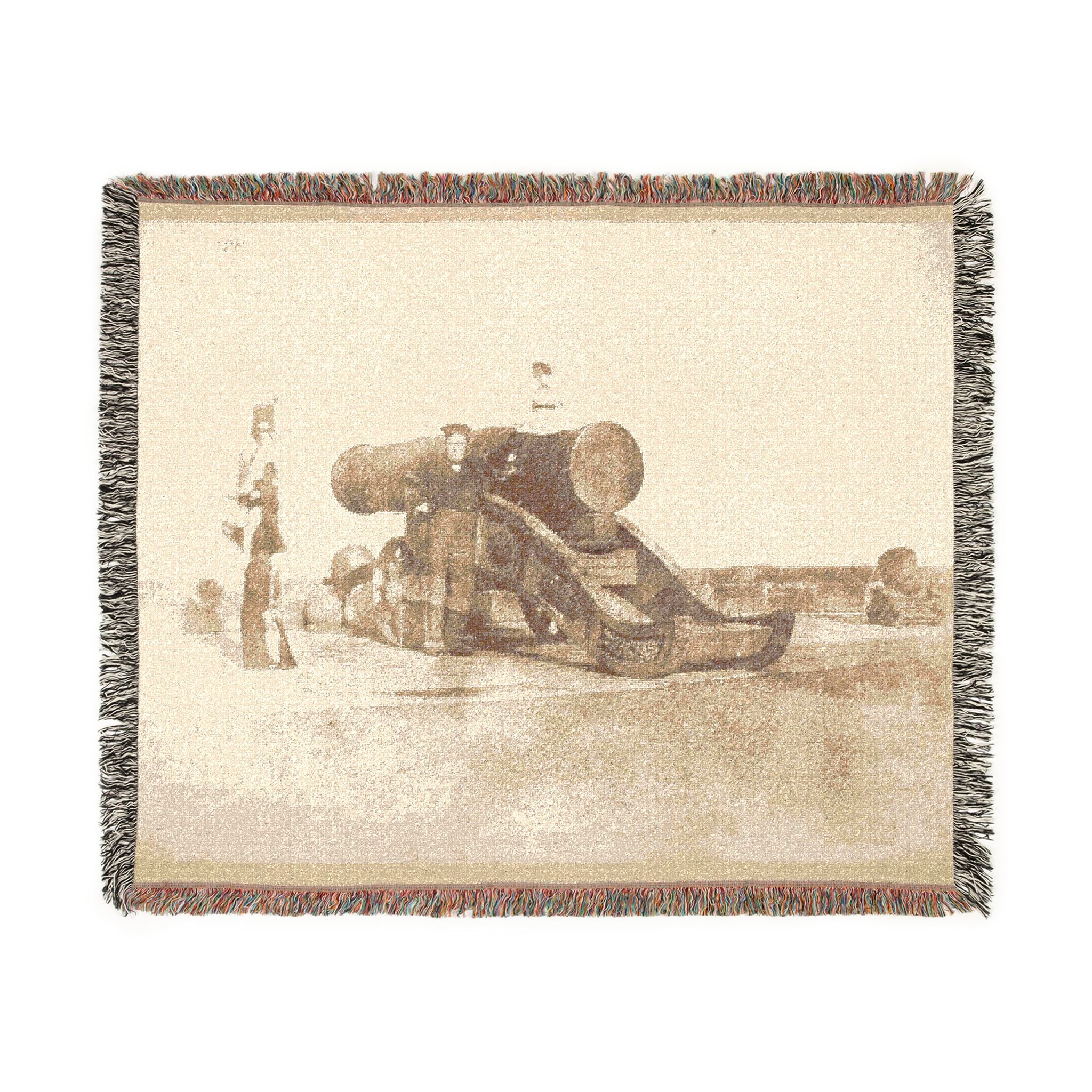 David Octavius Hill - The cannon 'Mons Meg' at Edinburgh Castle, and a private in the 2nd battalion of Royal Scots who g | Woven Tapestry Blanket