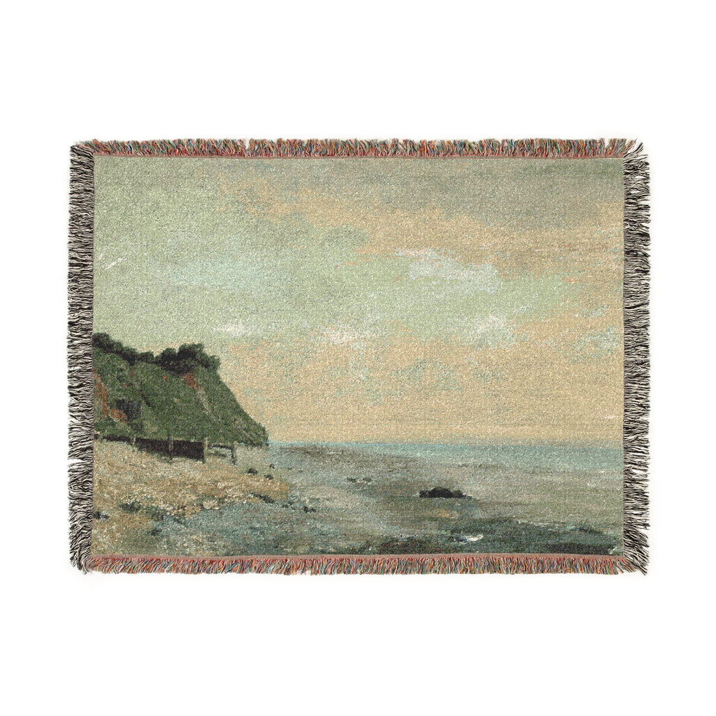 Gustave Courbet - Cliffs on the Sea Coast Small Beach, Sunrise (Falaise au bord de la mer, vu Petite Plage, soleil levan | Woven Tapestry Blanket