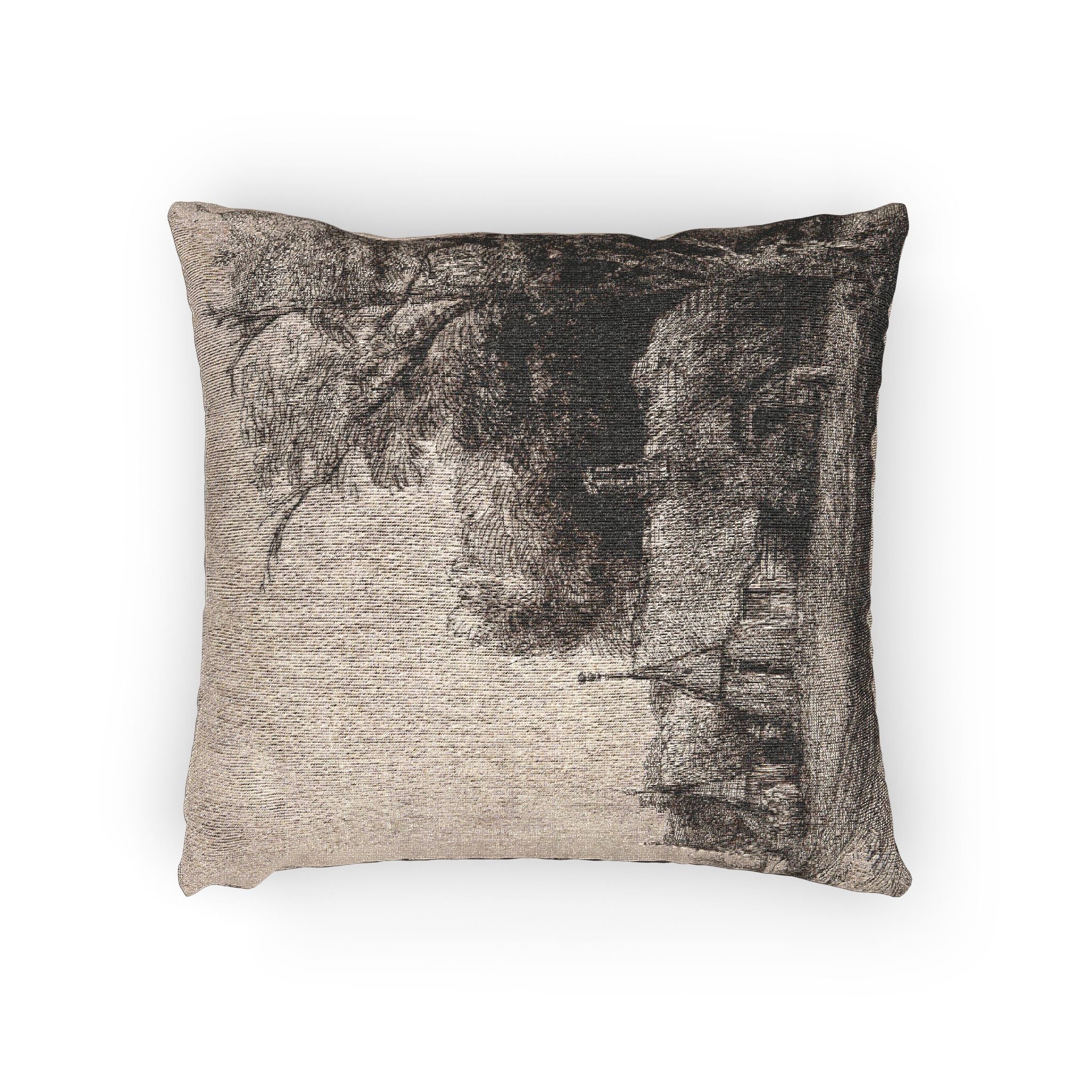 Rembrandt van Rijn - Landscape with Three Gabled Cottages Beside a Road | Woven Pillow