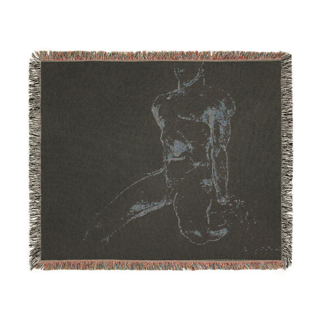John Singer Sargent - Seated Male Nude with Extended Leg (recto); Sketch of Kneeling Male Nude and Divided Circle (verso | Woven Tapestry Blanket
