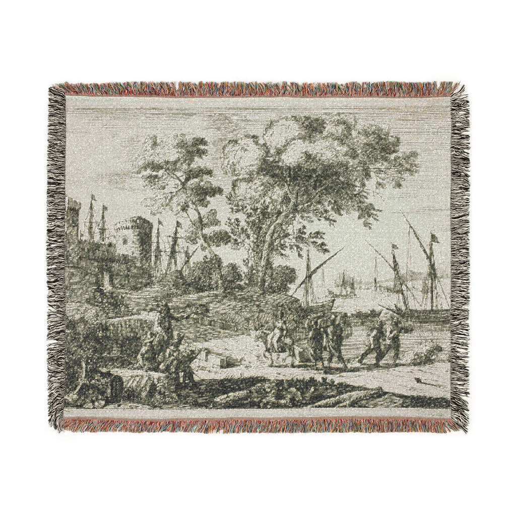 Claude Lorrain - Coast Scene with an Artist Drawing | Woven Tapestry Blanket
