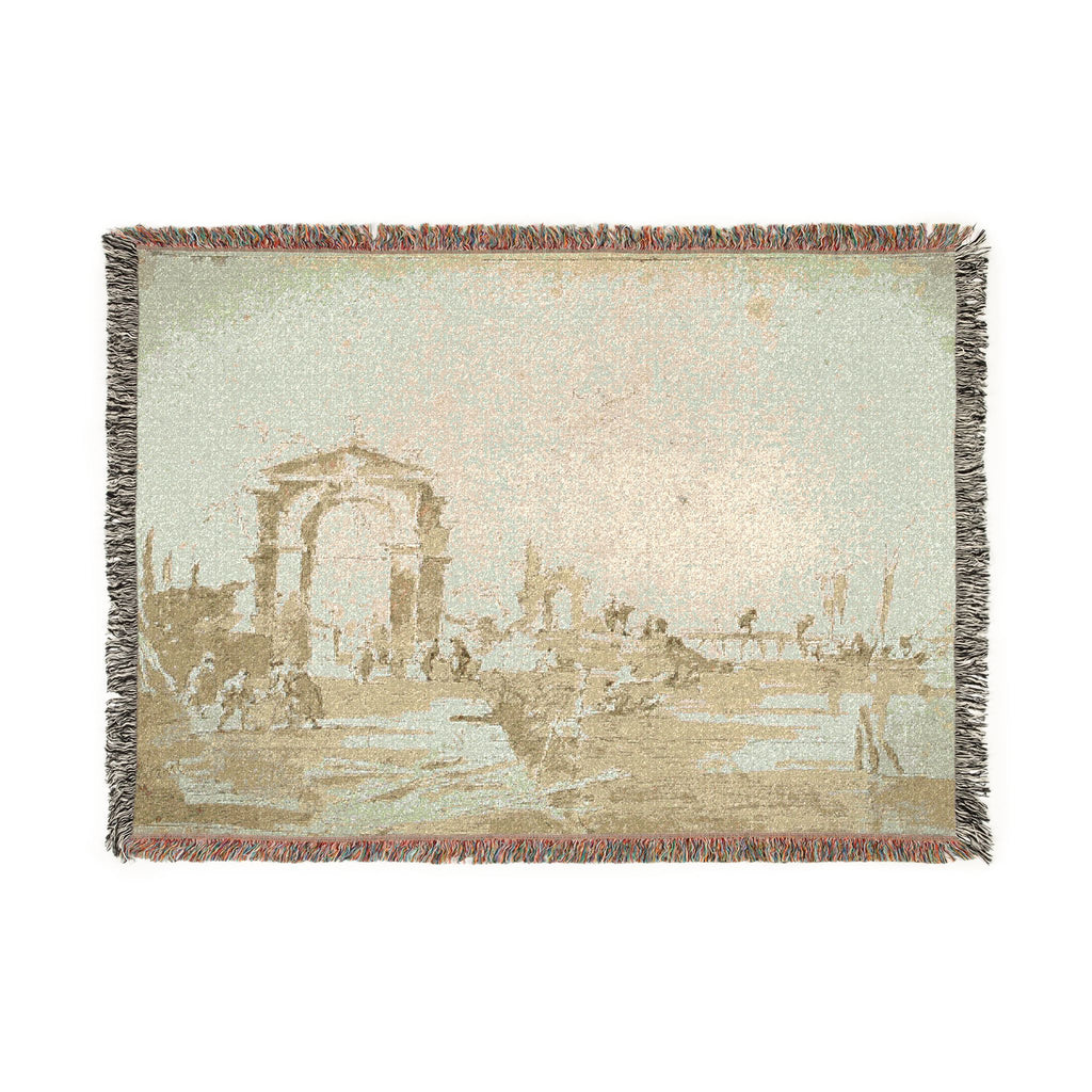 Francesco Guardi - Gateway Near a Landing Bridge | Woven Tapestry Blanket