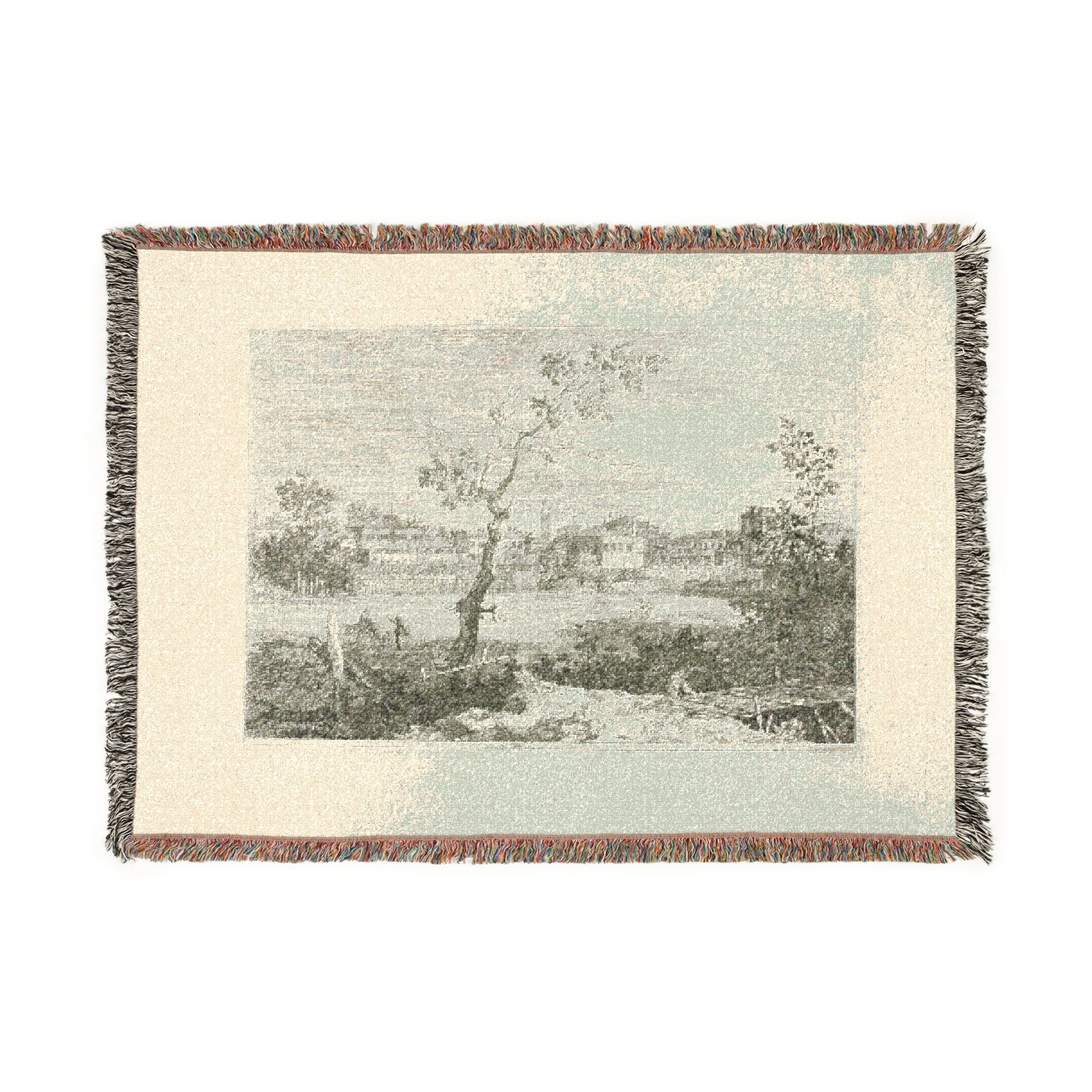 Canaletto - View of a Town on a River Bank, from Vedute | Woven Tapestry Blanket