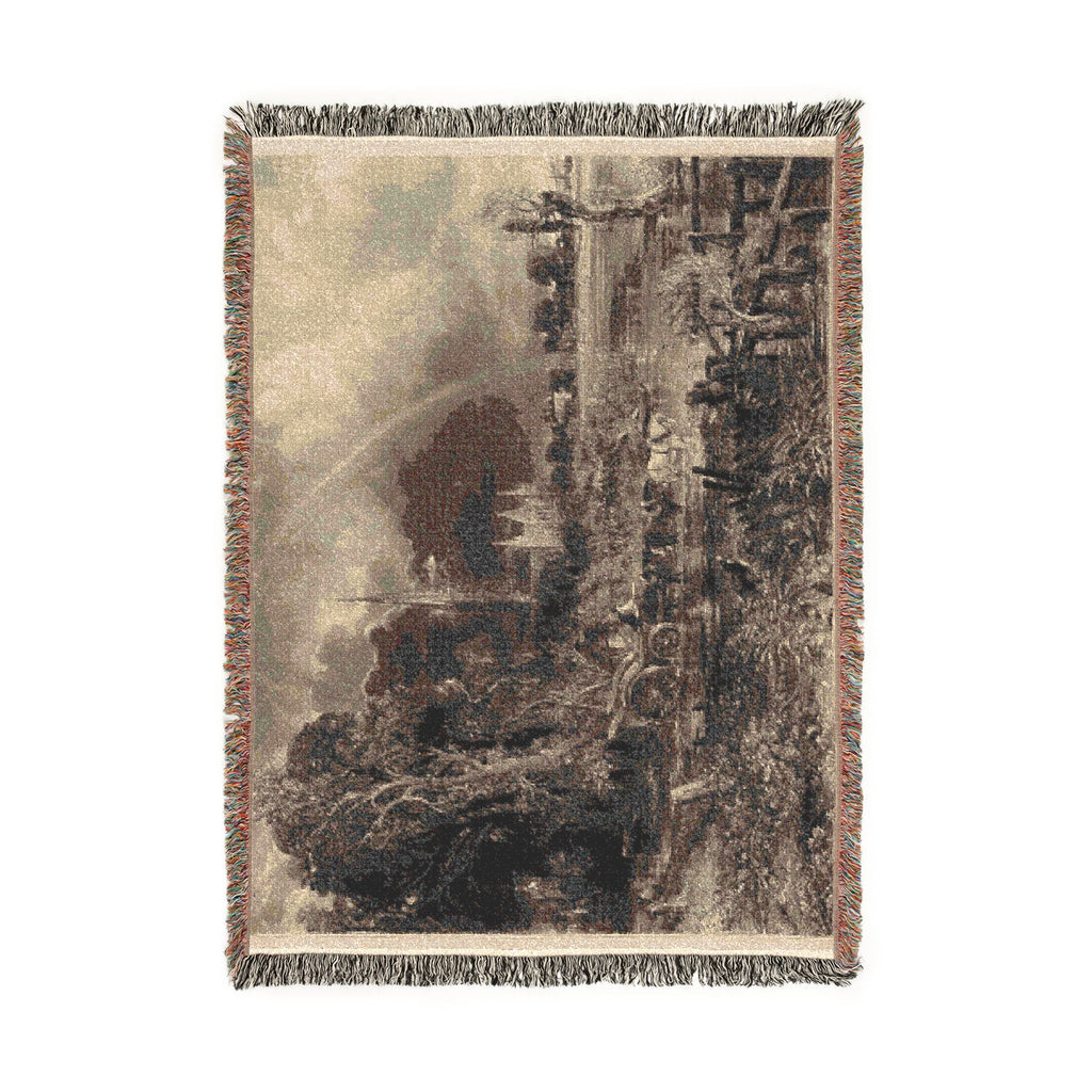 David Lucas - Salisbury Cathedral from the Meadows the Rainbow | Woven Tapestry Blanket