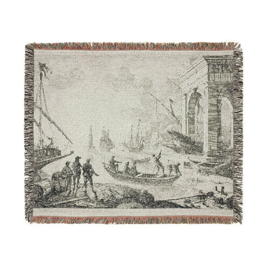 Claude Lorrain - Harbor Scene with a Lighthouse | Woven Tapestry Blanket