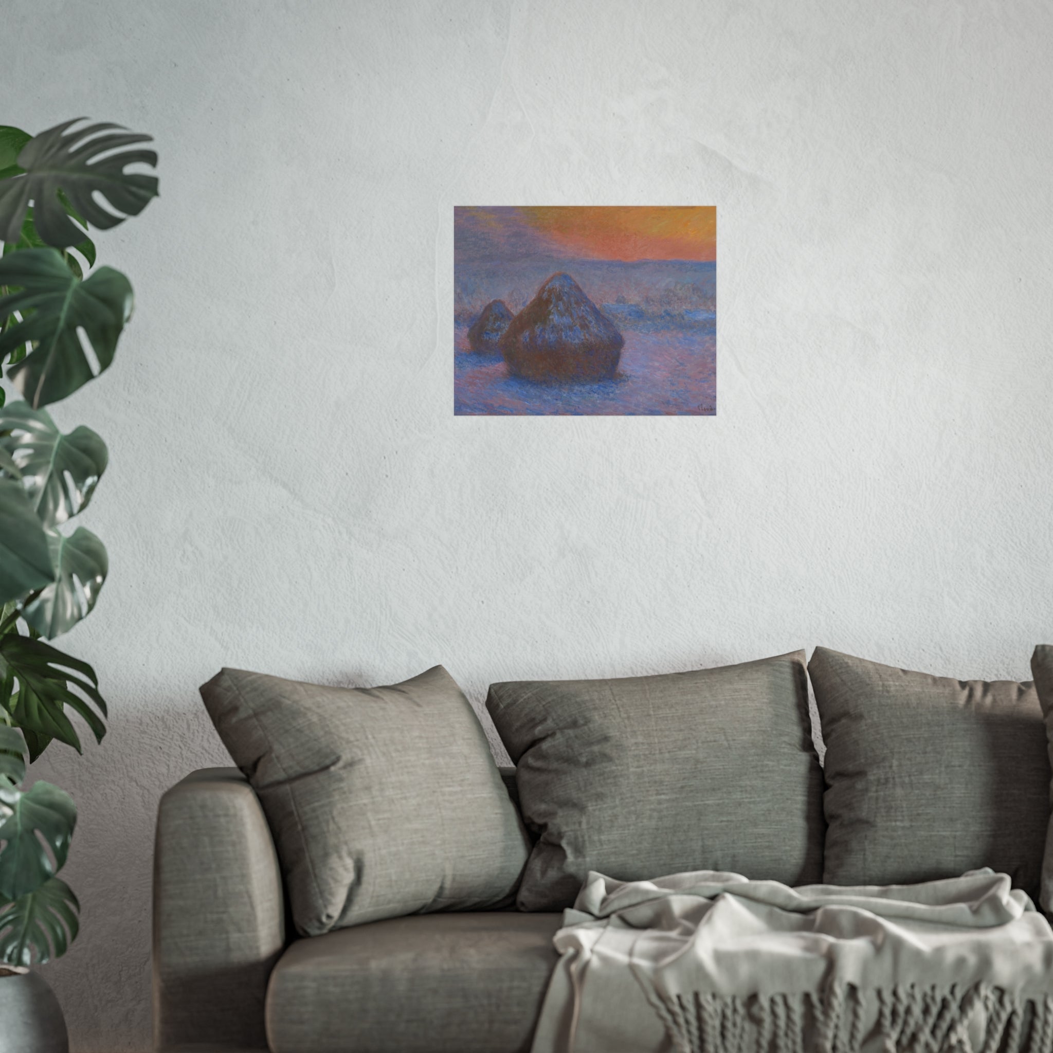 Claude Monet - Stacks of Wheat (Sunset, Snow Effect) | Fine Art Poster