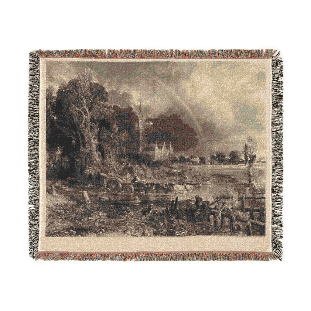 David Lucas - Salisbury Cathedral from the Meadows the Rainbow | Woven Tapestry Blanket