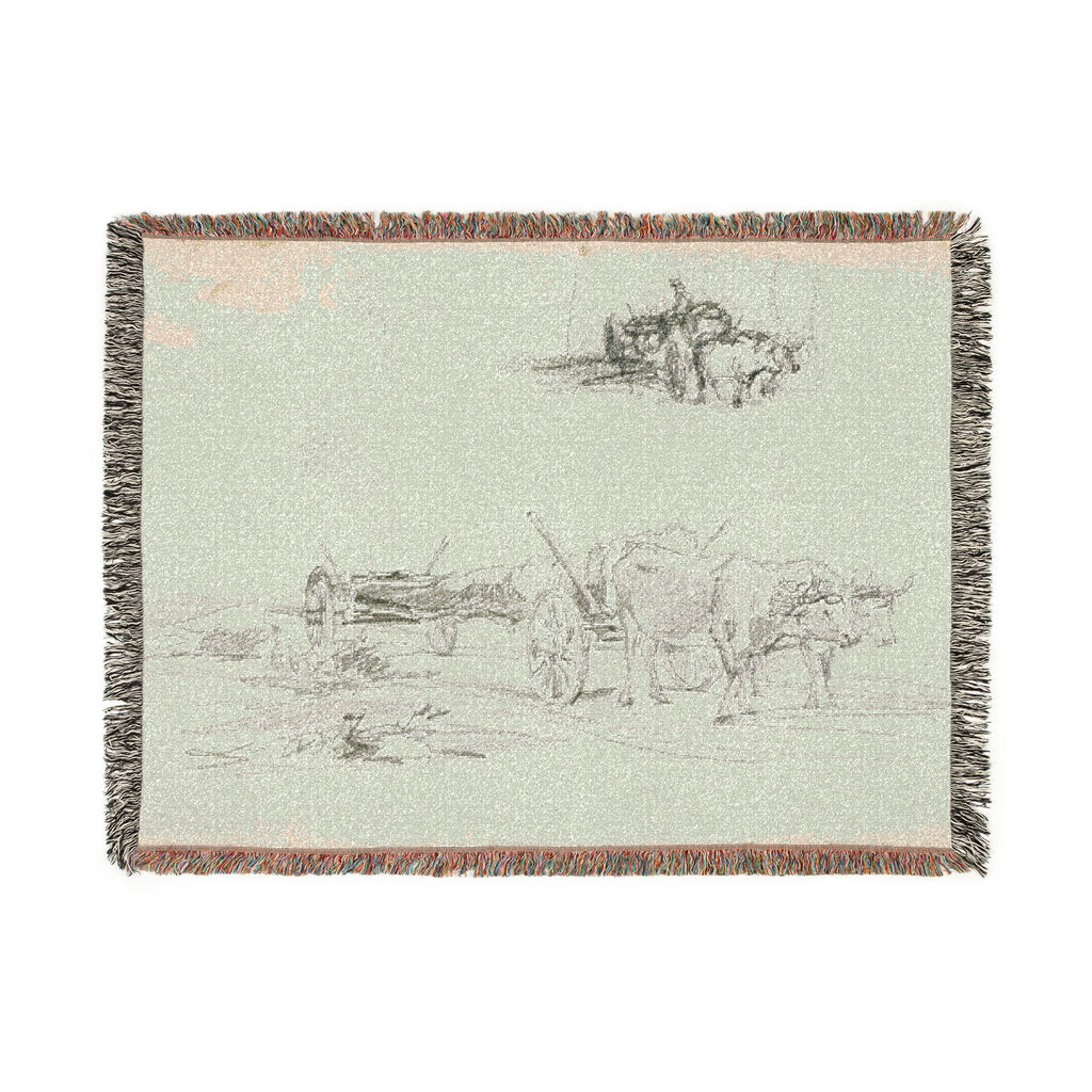 Charles François Daubigny - Two Sketches of Oxen Hauling a Log | Woven Tapestry Blanket
