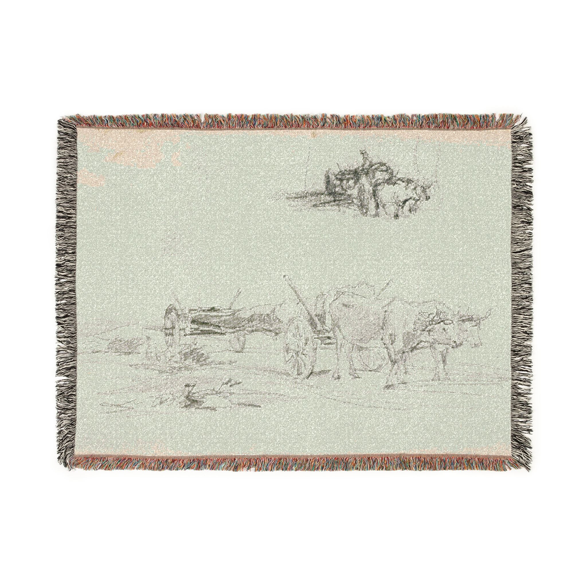 Charles François Daubigny - Two Sketches of Oxen Hauling a Log | Woven Tapestry Blanket