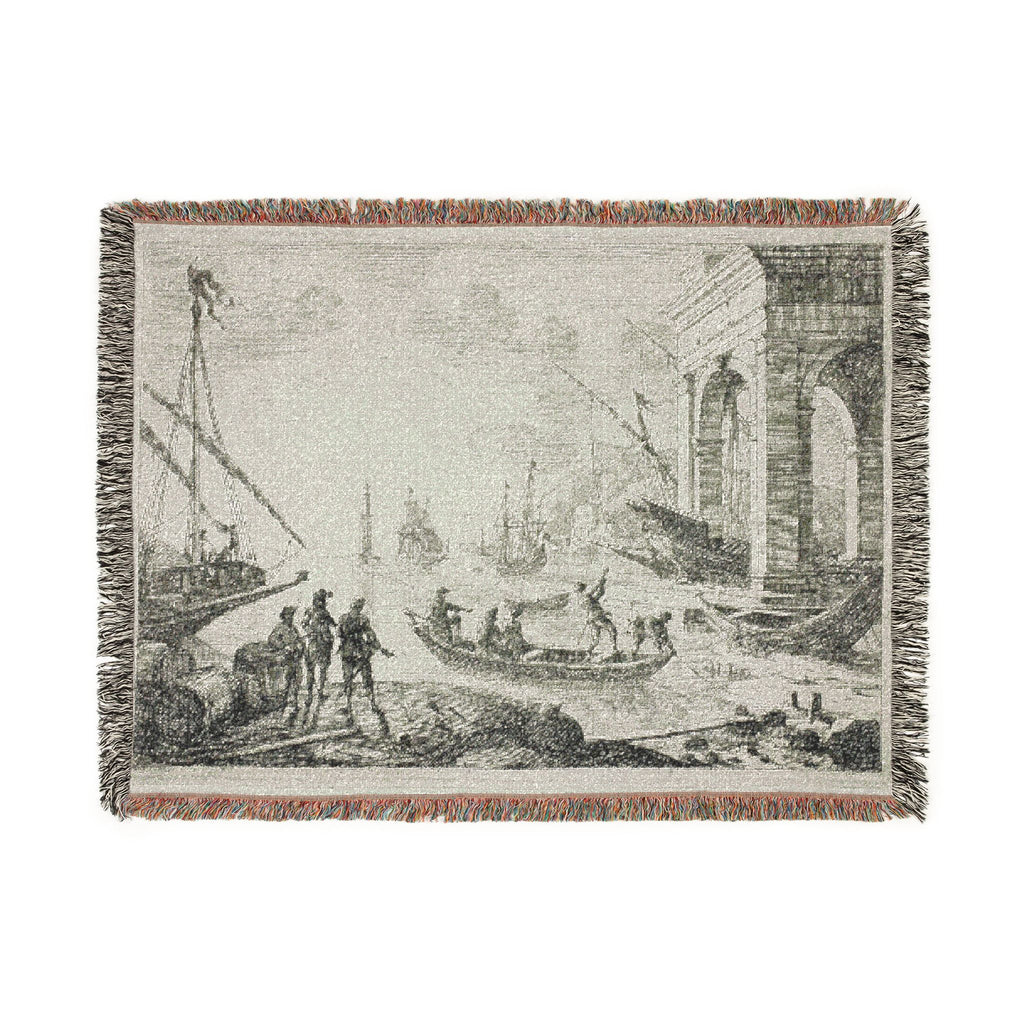 Claude Lorrain - Harbor Scene with a Lighthouse | Woven Tapestry Blanket