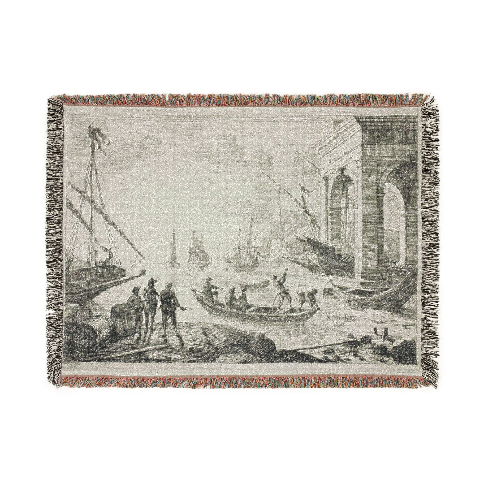 Claude Lorrain - Harbor Scene with a Lighthouse | Woven Tapestry Blanket