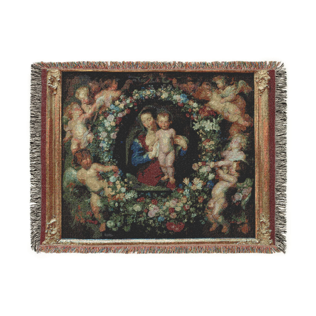 Madonna in a Garland of Flowers - Peter Paul Rubens | Woven Tapestry Blanket