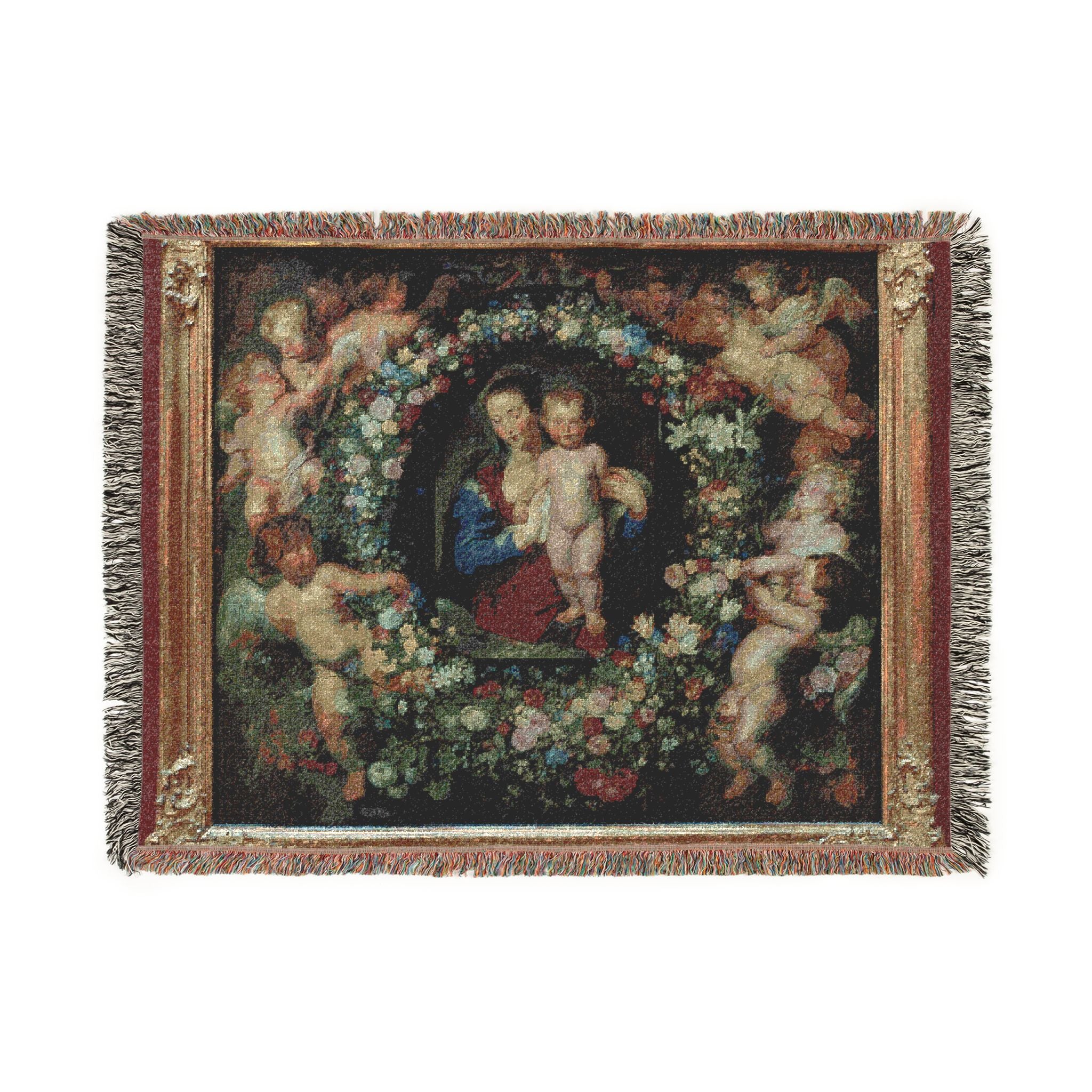 Madonna in a Garland of Flowers - Peter Paul Rubens | Woven Tapestry Blanket