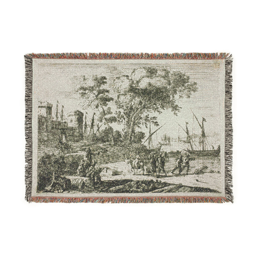 Claude Lorrain - Coast Scene with an Artist Drawing | Woven Tapestry Blanket