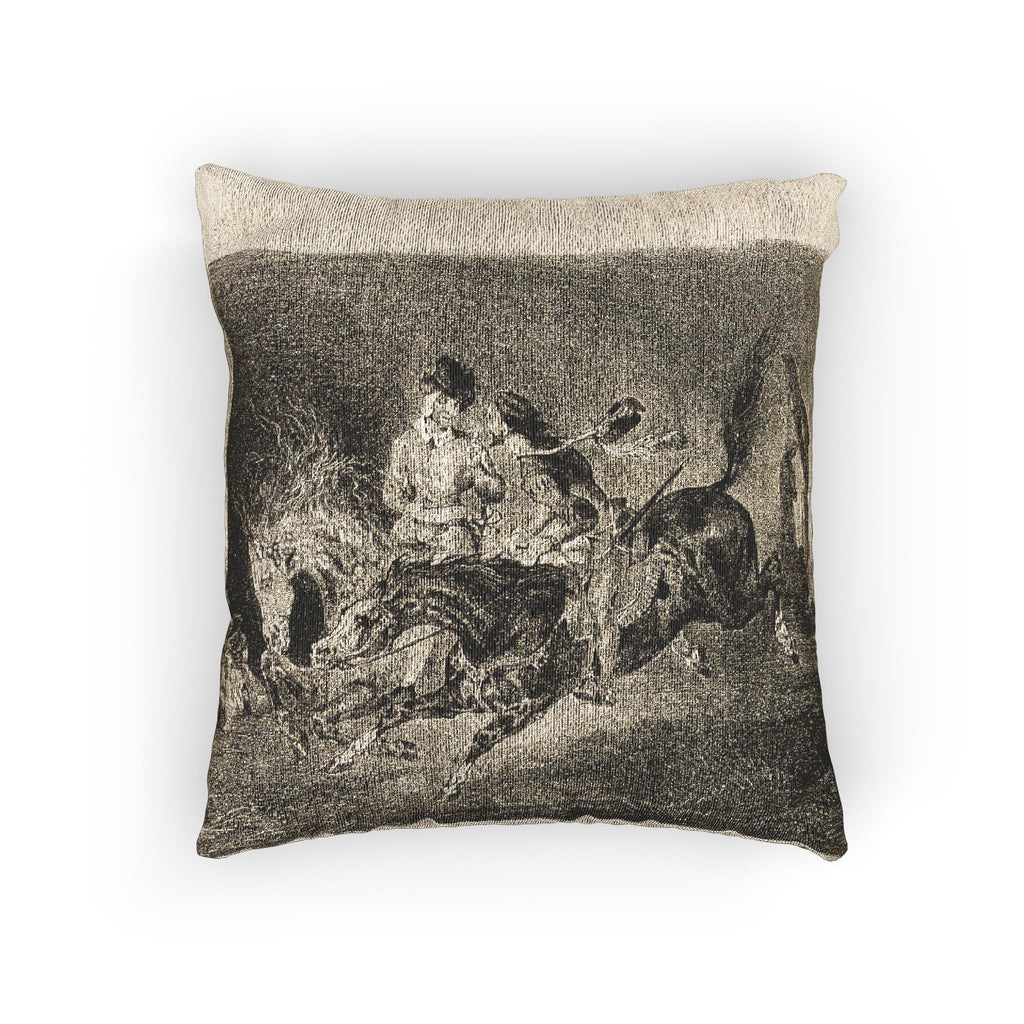 Eugène Delacroix - Faust and Mephistopheles Galloping Through the Night of the Witches' Sabbath | Woven Pillow