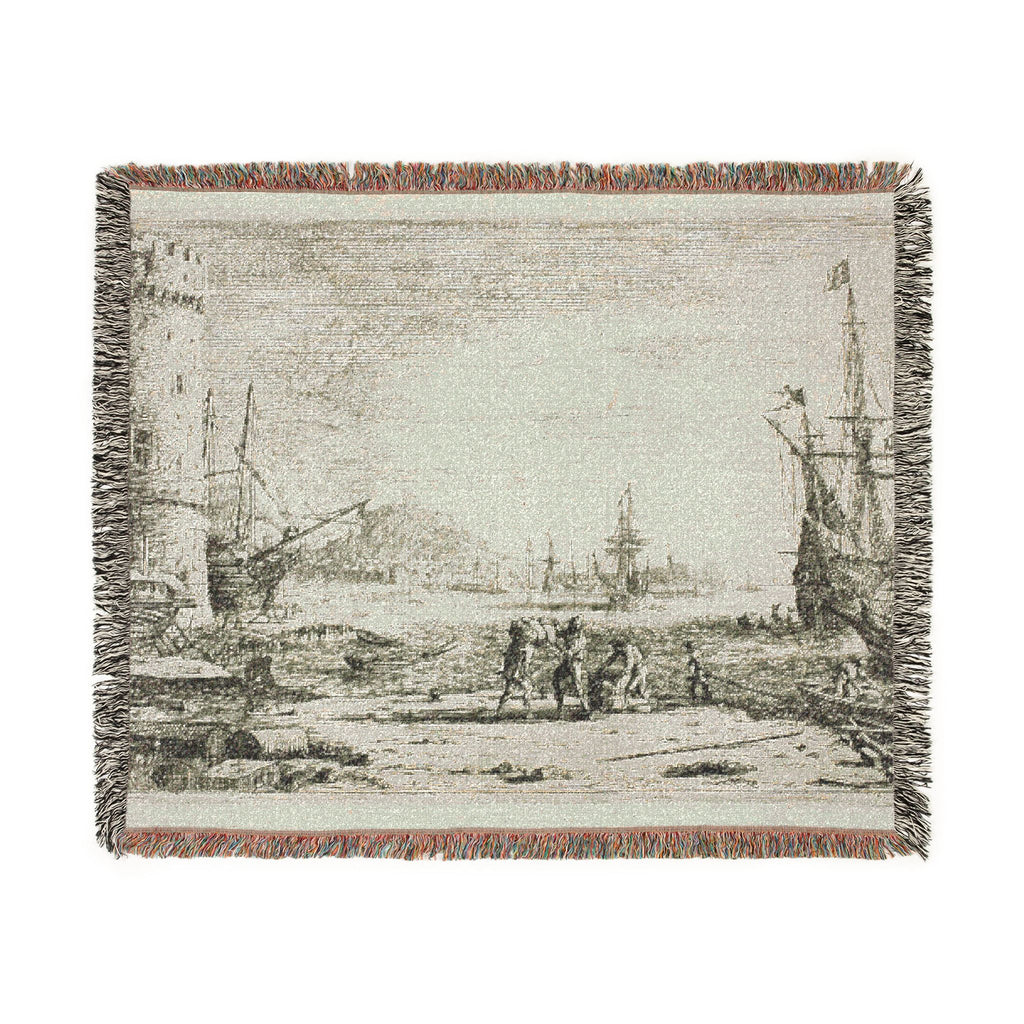 Claude Lorrain - Harbor with a Large Tower | Woven Tapestry Blanket
